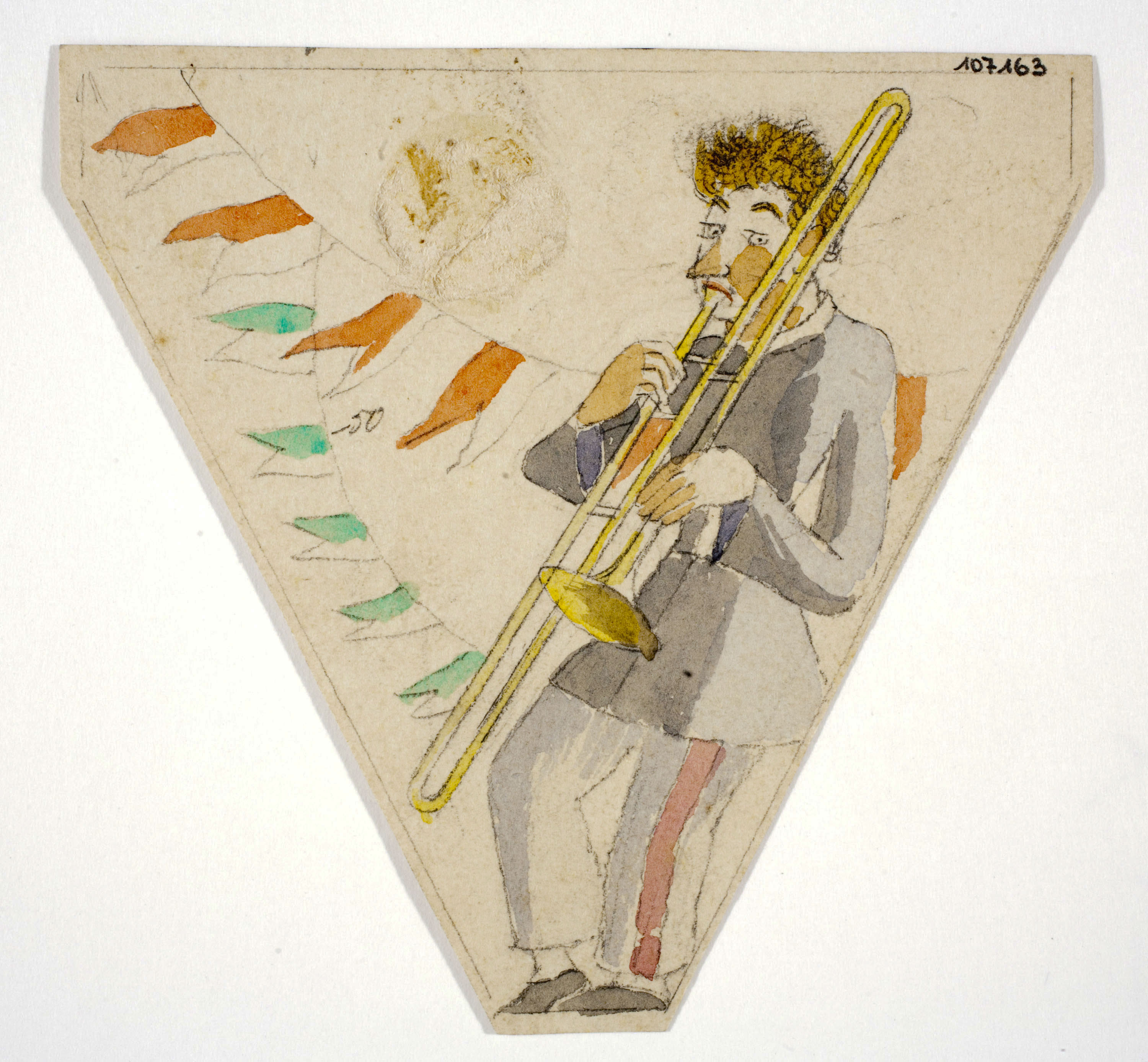 image for: Xavier Nogués - Trombó. Estudi preparatori per a la decoració d'un marc de mirall - Cap a 1924-1928