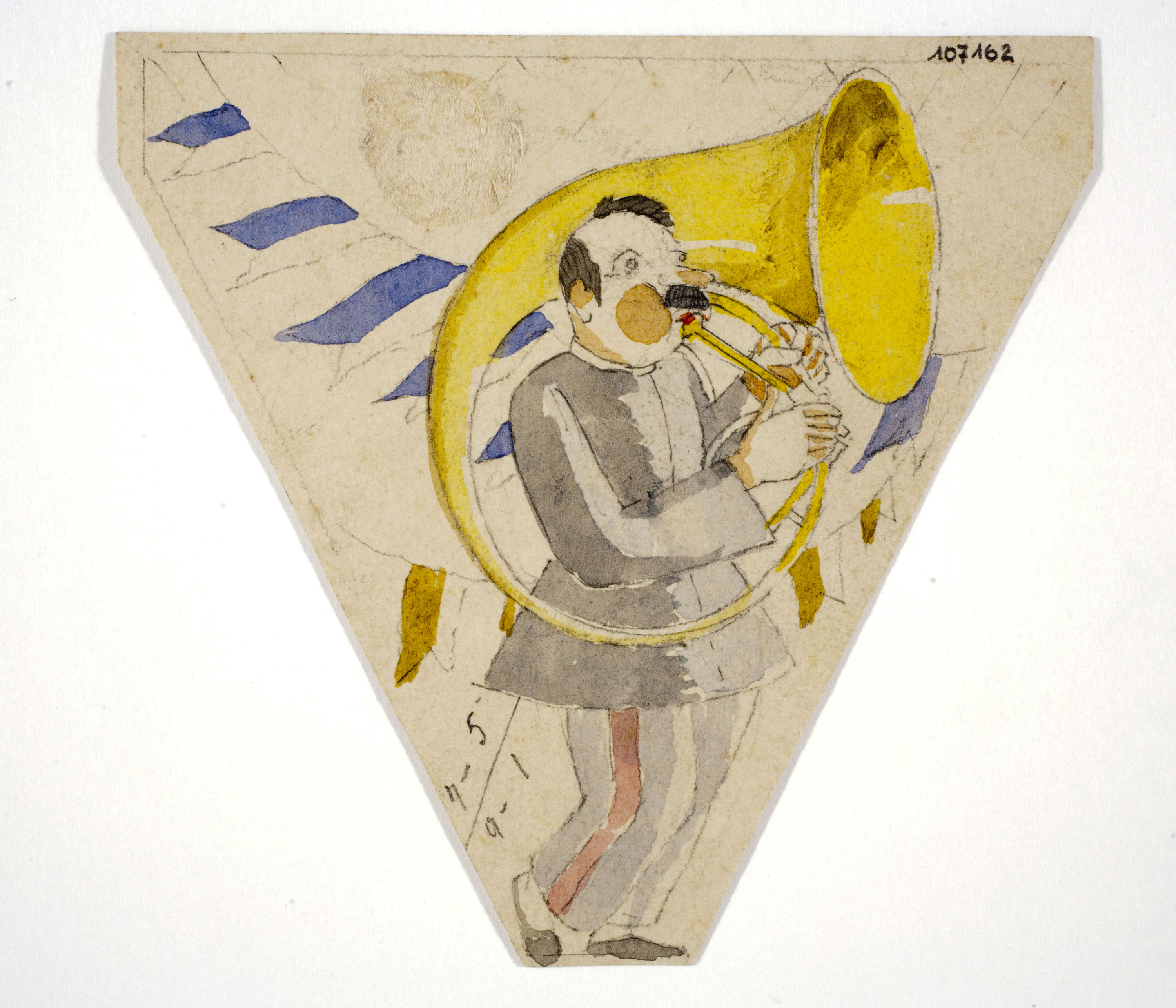 image for: Xavier Nogués - Trombó i motius decoratius. Estudi preparatori per a la decoració d'un marc de mirall - Cap a 1924-1928