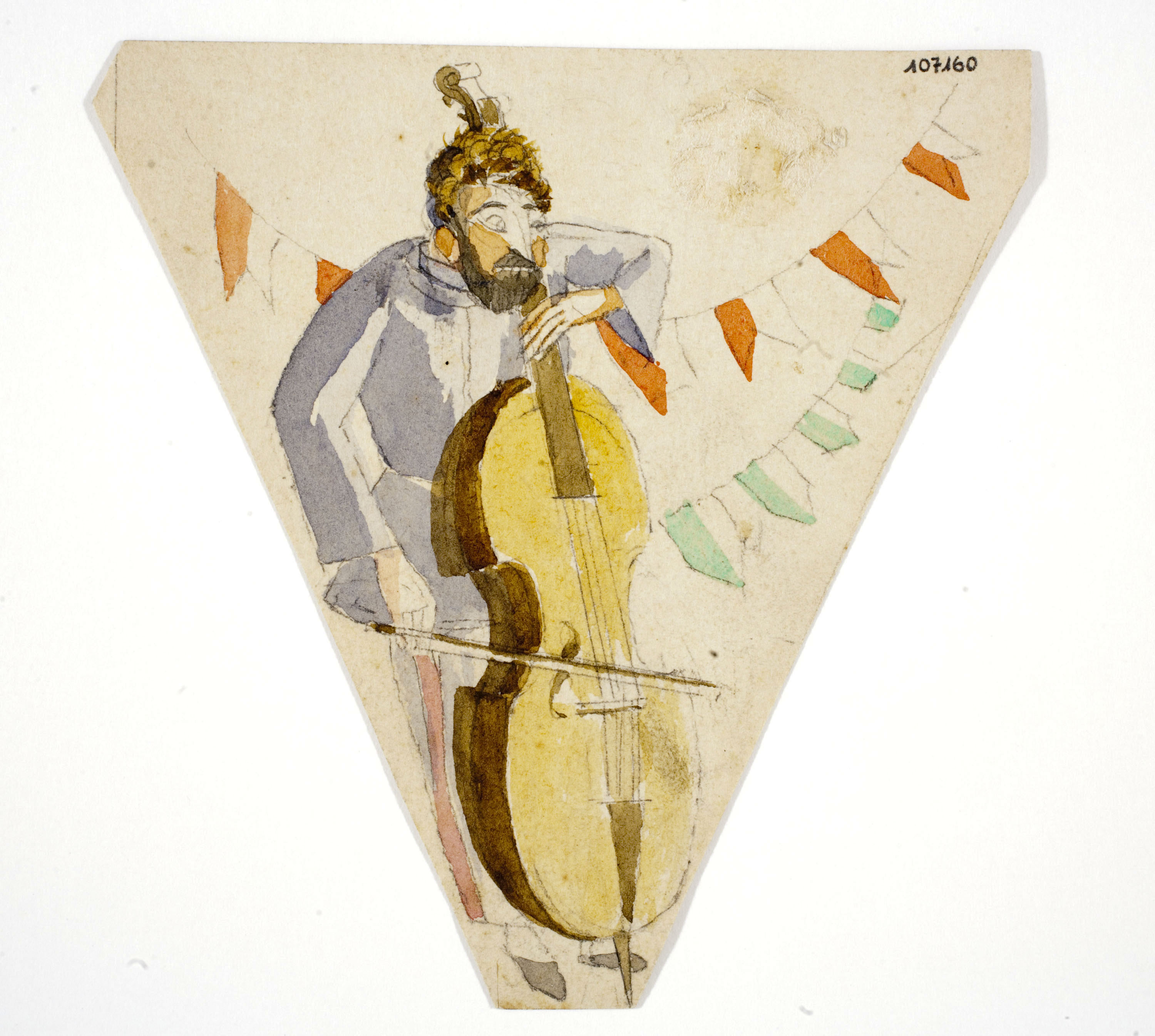 image for: Xavier Nogués - Contrabaix i motius decoratius. Estudi preparatori per a la decoració d'un marc de mirall - Cap a 1924-1928