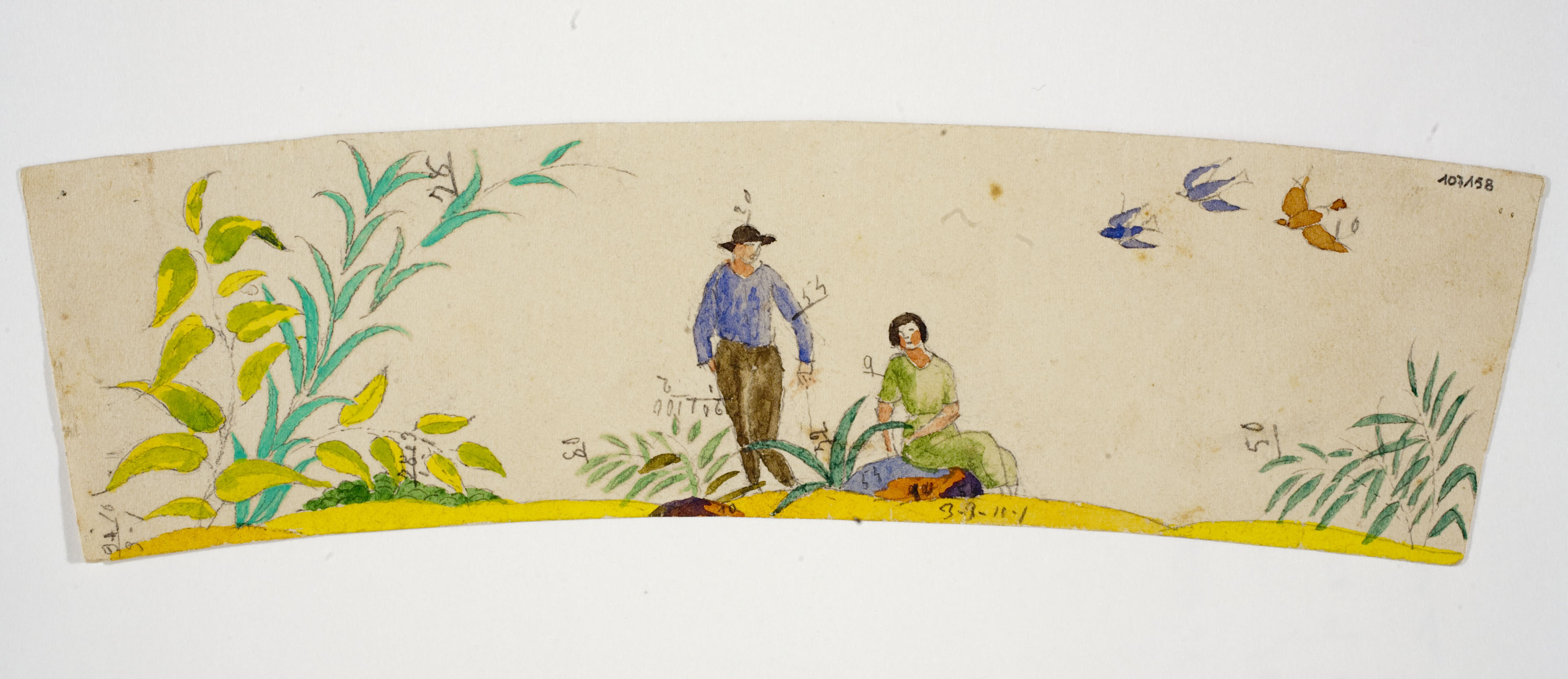 image for: Xavier Nogués - Parella al camp. Estudi preparatori per a la decoració de pots de vidre esmaltats - Cap a 1924-1928