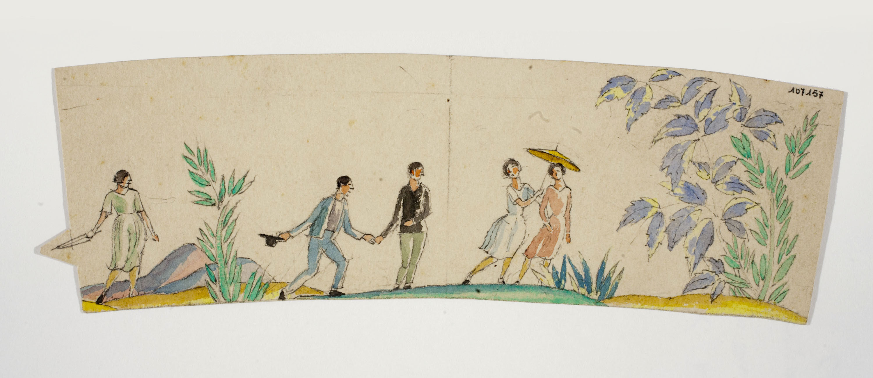 image for: Xavier Nogués - Homes i dones al camp. Estudi preparatori per a la decoració de pots de vidre esmaltats - Cap a 1924-1928