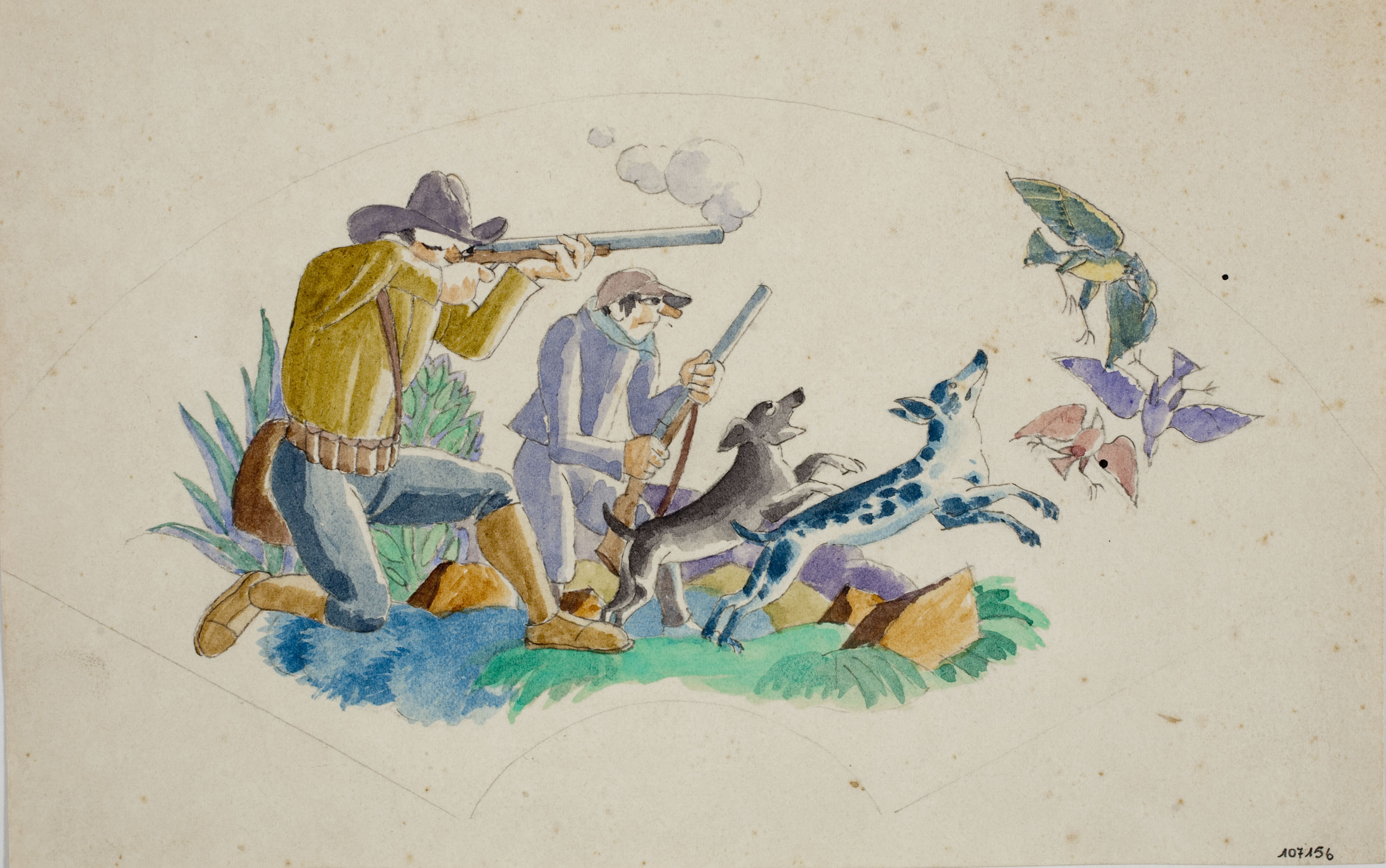 image for: Xavier Nogués - Escena de caça. Estudi preparatori per a la decoració de vidre esmaltat - Cap a 1924-1928