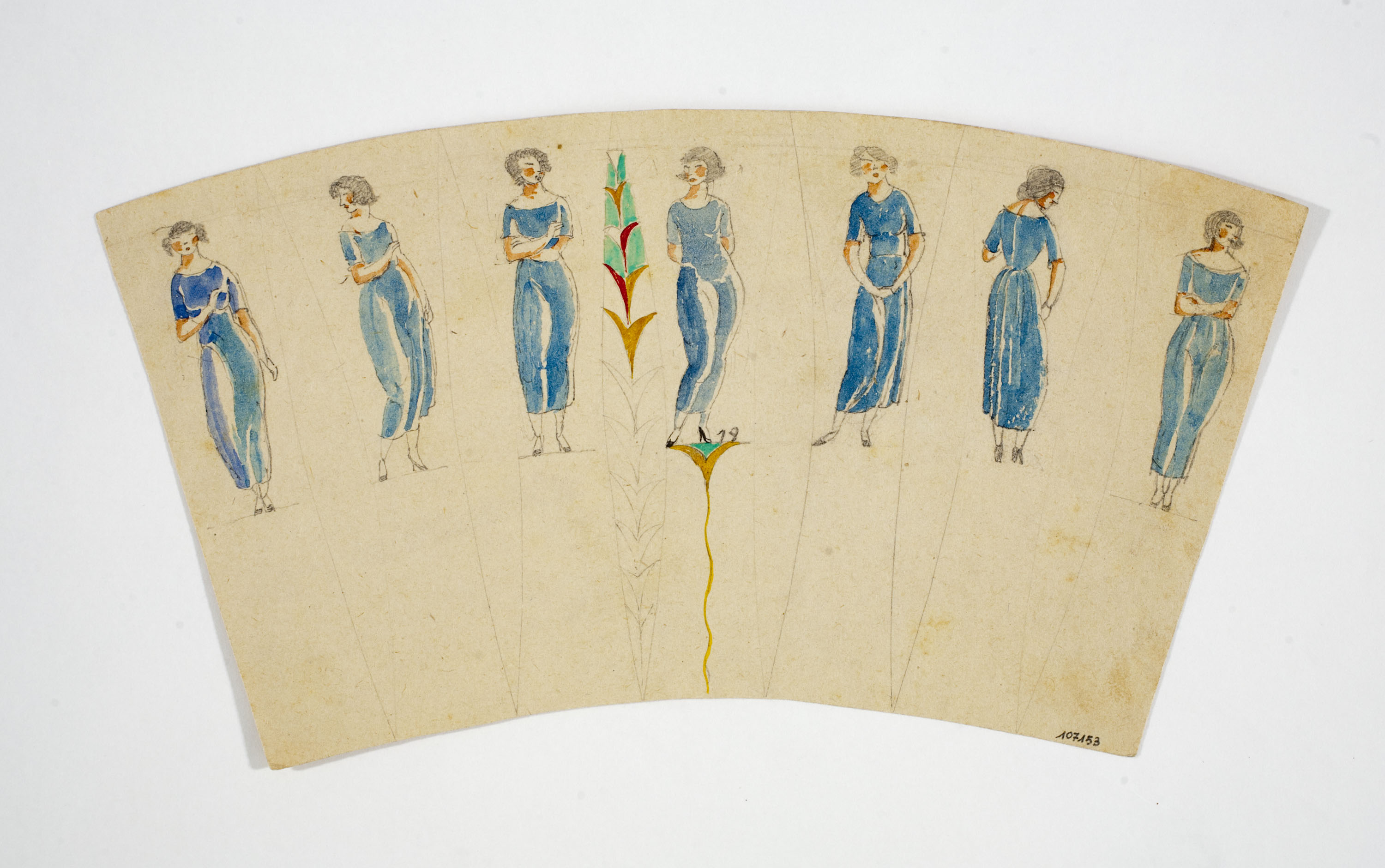 image for: Xavier Nogués - Dones dempeus i motius decoratius. Estudi preparatori per a la decoració de vidre esmaltat - Cap a 1924-1928