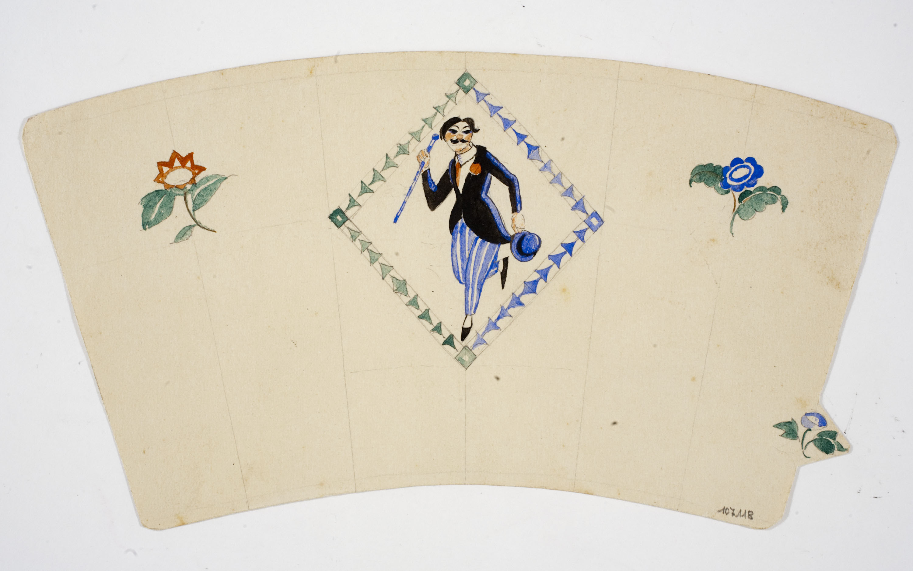 image for: Xavier Nogués - Home amb bastó entre motius decoratius i florals. Estudi preparatori per a la decoració de vidre esmaltat - Cap a 1924-1928