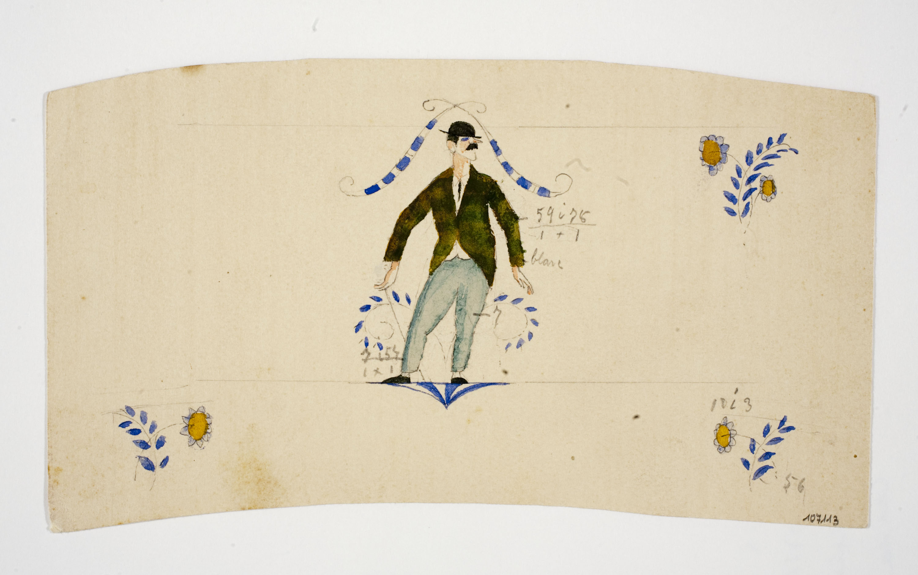image for: Xavier Nogués - Home dempeus i motius florals. Estudi preparatori per a la decoració de vidre esmaltat - Cap a 1924-1928
