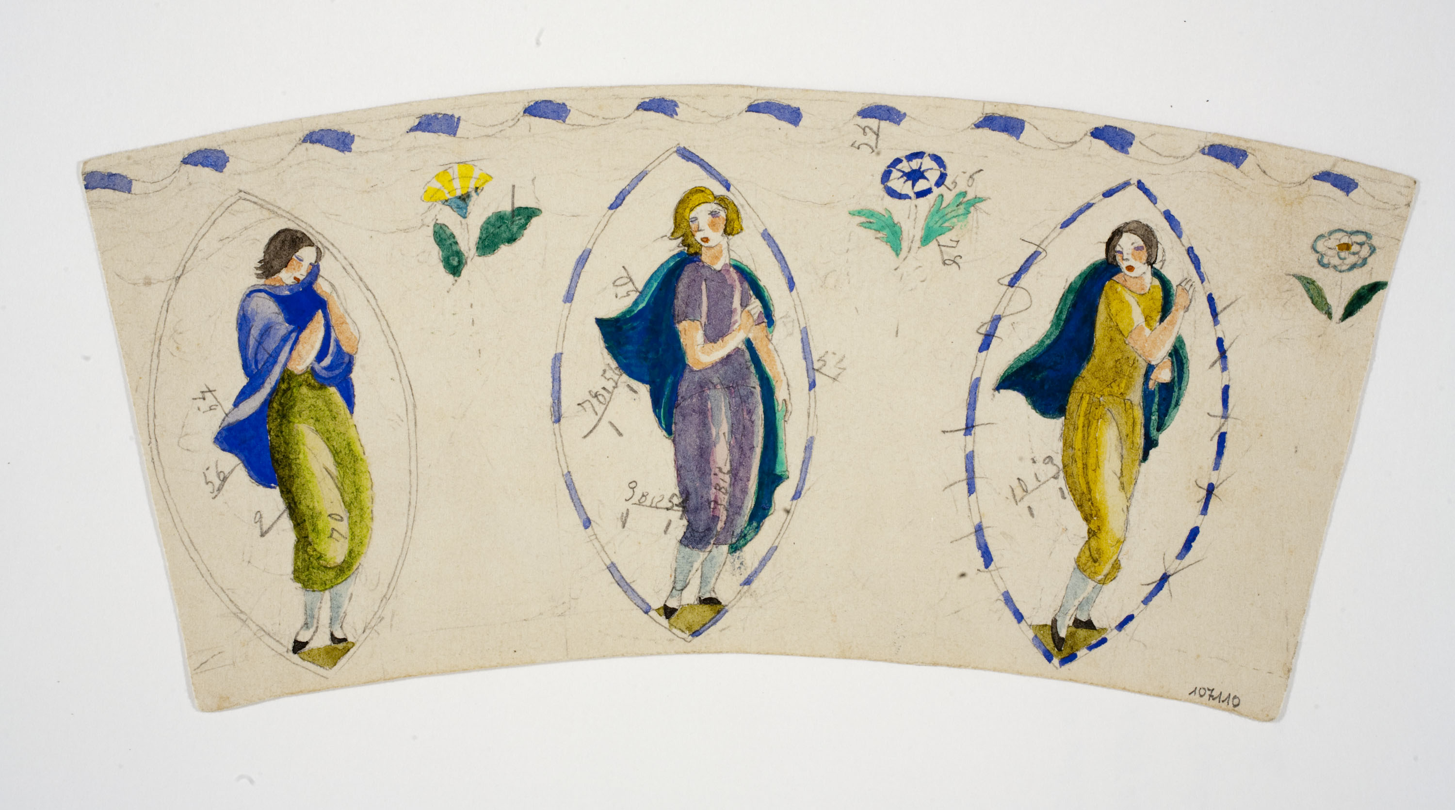image for: Xavier Nogués - Tres dones dins de màndorles i motius decoratius. Estudi preparatori per a la decoració de vidre esmaltat - Cap a 1924-1928