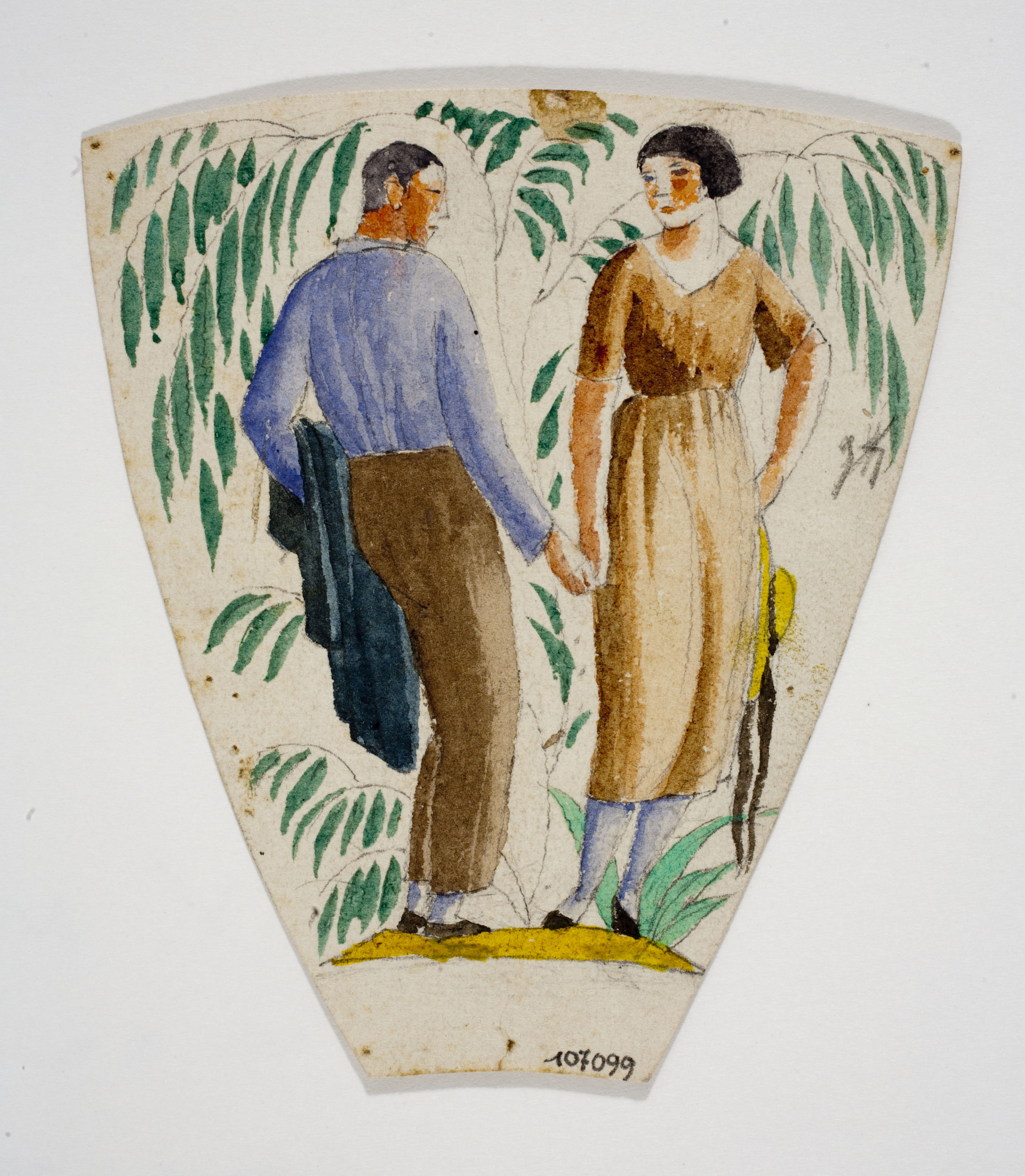 image for: Xavier Nogués - Parella dempeus i decoració vegetal. Estudi preparatori per a la decoració de vidre esmaltat - Cap a 1924-1928