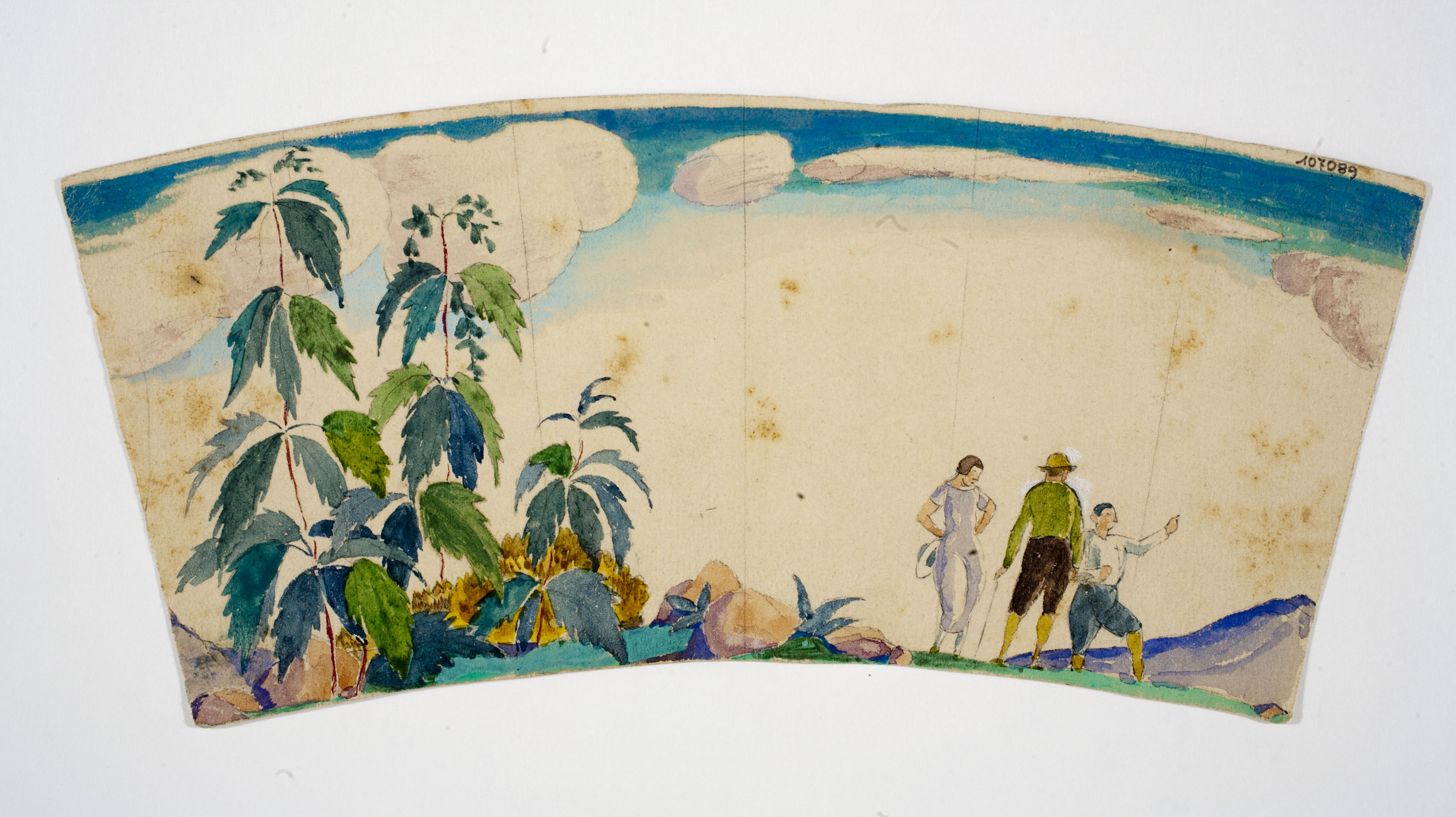 image for: Xavier Nogués - Una dona i dos homes al camp. Estudi preparatori per a la decoració de vidre esmaltat - Cap a 1924-1928