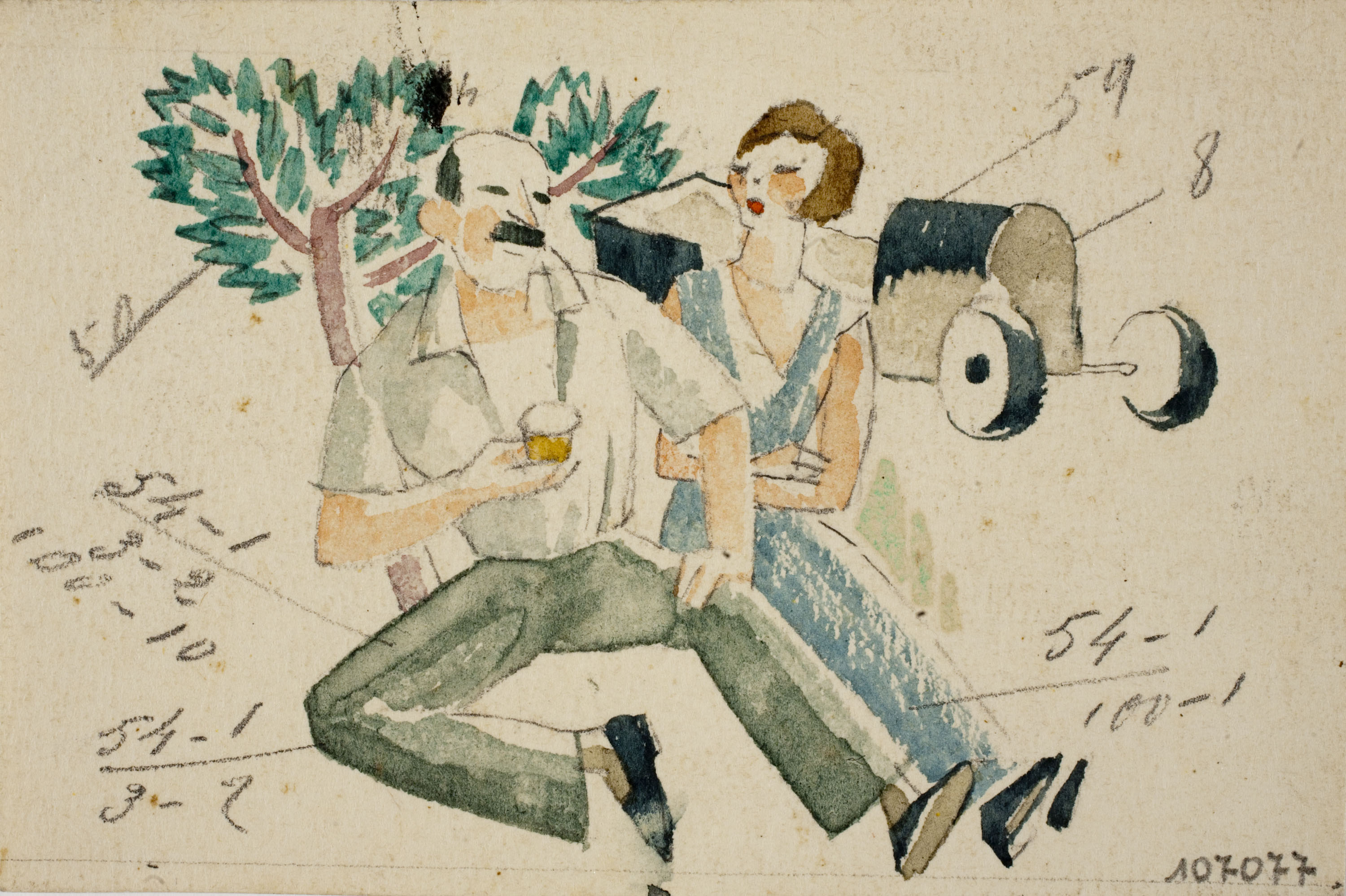 image for: Xavier Nogués - Parella al camp. Estudi preparatori per a la decoració de vidre esmaltat - Cap a 1924-1928