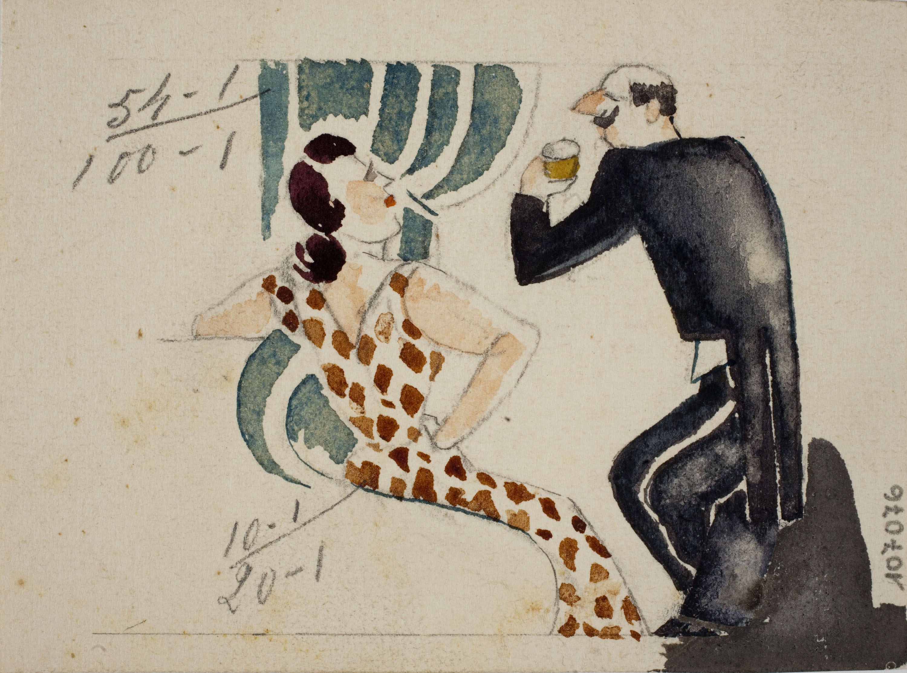image for: Xavier Nogués - Parella. Estudi preparatori per a la decoració de vidre esmaltat - Cap a 1924-1928