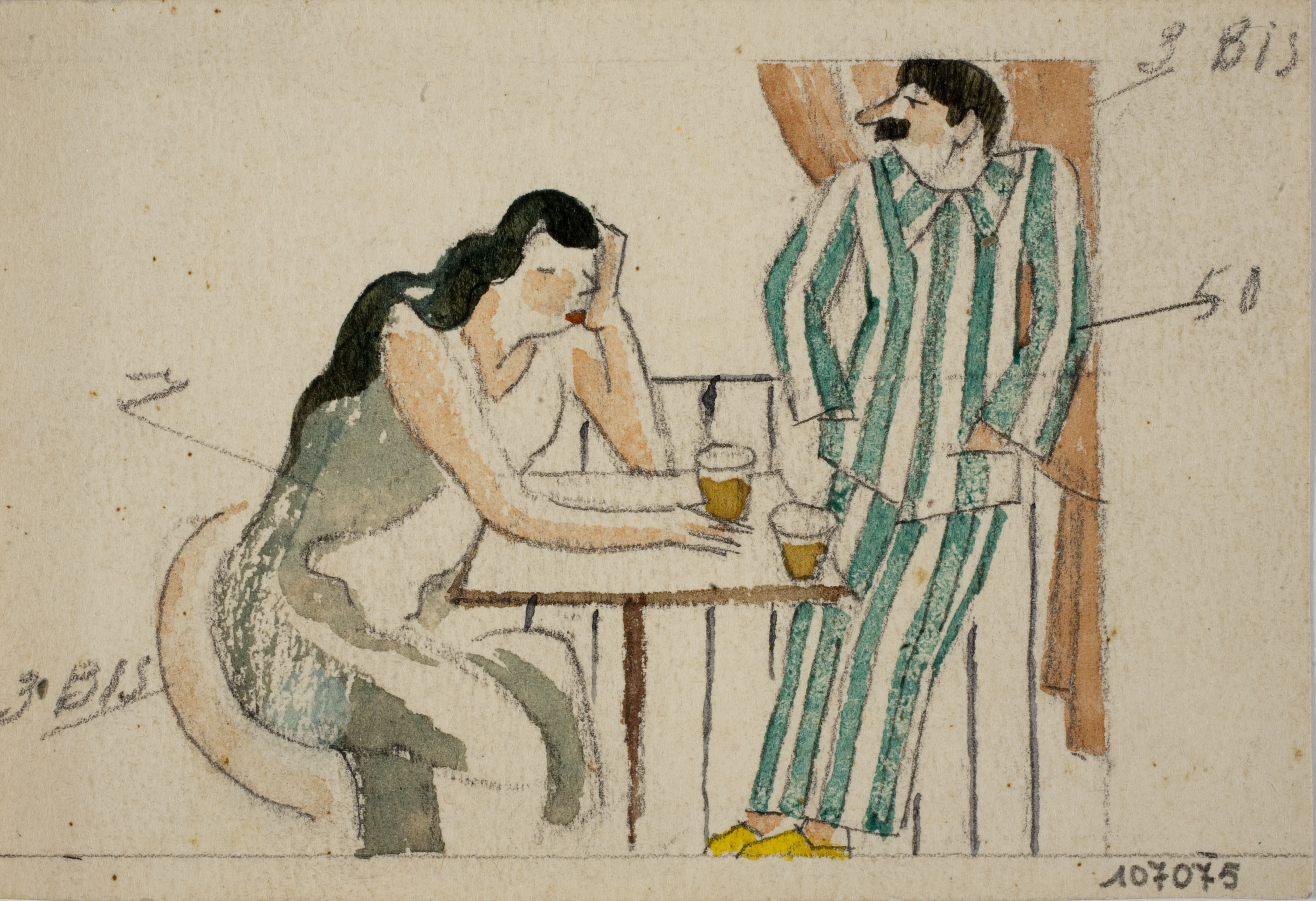 image for: Xavier Nogués - Parella. Estudi preparatori per a la decoració de vidre esmaltat - Cap a 1924-1928