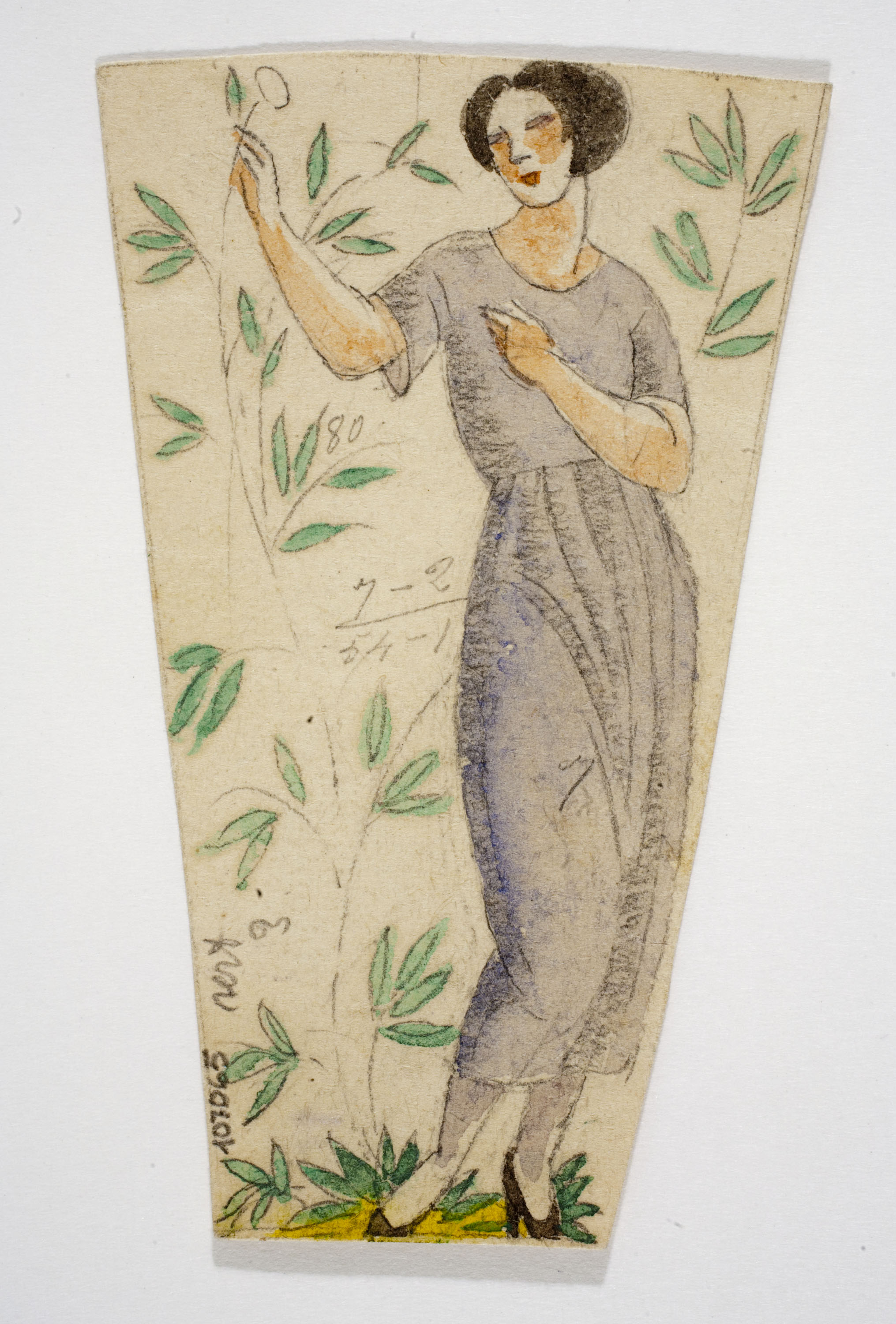 image for: Xavier Nogués - Dona ballant i motius vegetals. Estudi preparatori per a la decoració de vidre esmaltat - Cap a 1924-1928