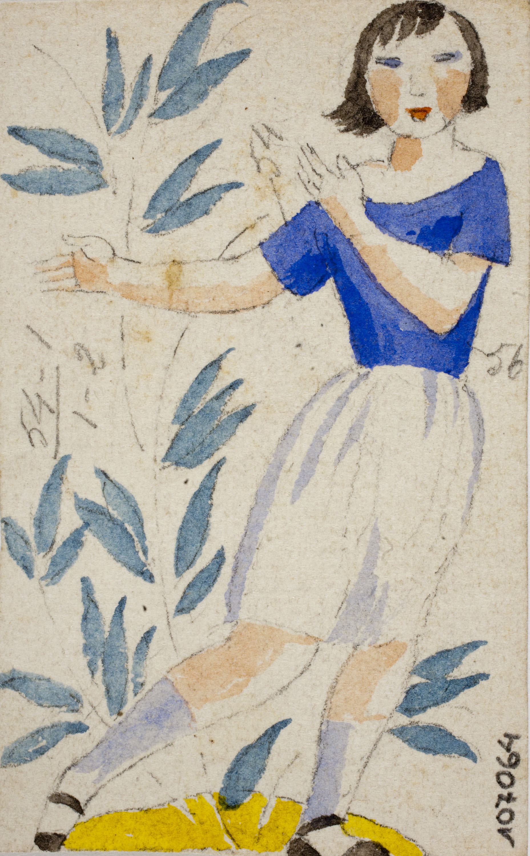 image for: Xavier Nogués - Dona ballant i motius vegetals. Estudi preparatori per a la decoració de vidre esmaltat - Cap a 1924-1928