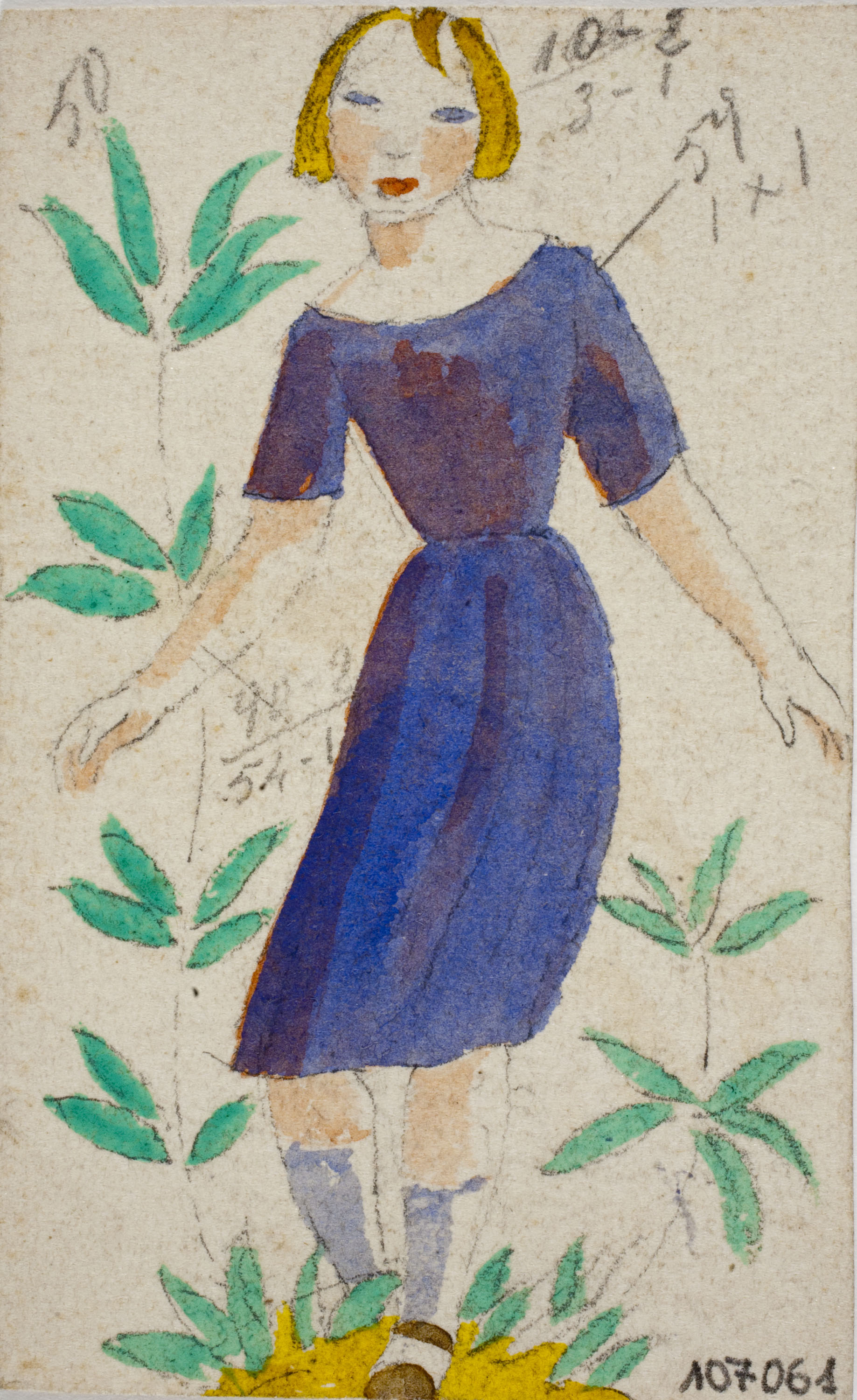 image for: Xavier Nogués - Dona ballant i motius vegetals. Estudi preparatori per a la decoració de vidre esmaltat - Cap a 1924-1928