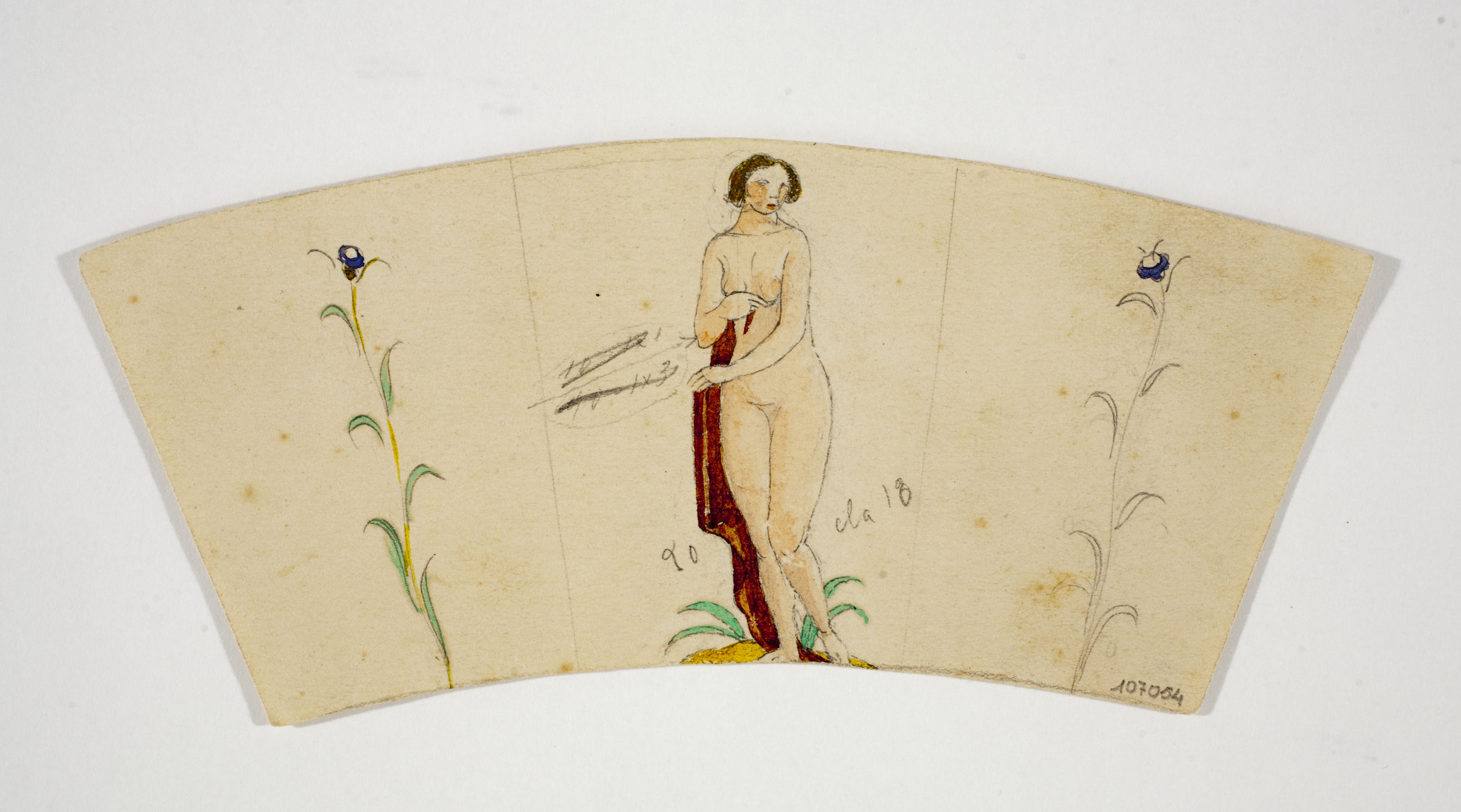 image for: Xavier Nogués - Nu femení i motius florals. Estudi preparatori per a la decoració de vidre esmaltat - Cap a 1924-1928