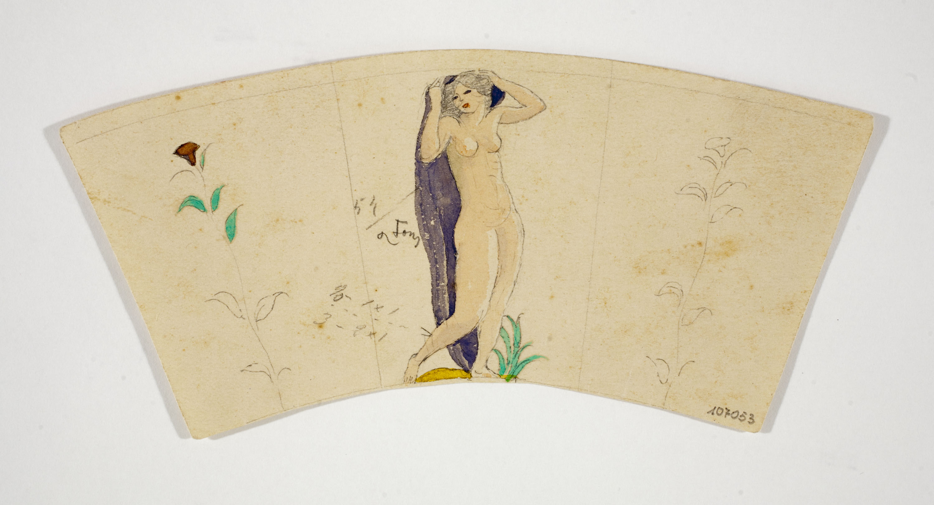 image for: Xavier Nogués - Nu femení i motius florals. Estudi preparatori per a la decoració d'un got de vidre esmaltat - Cap a 1924-1928