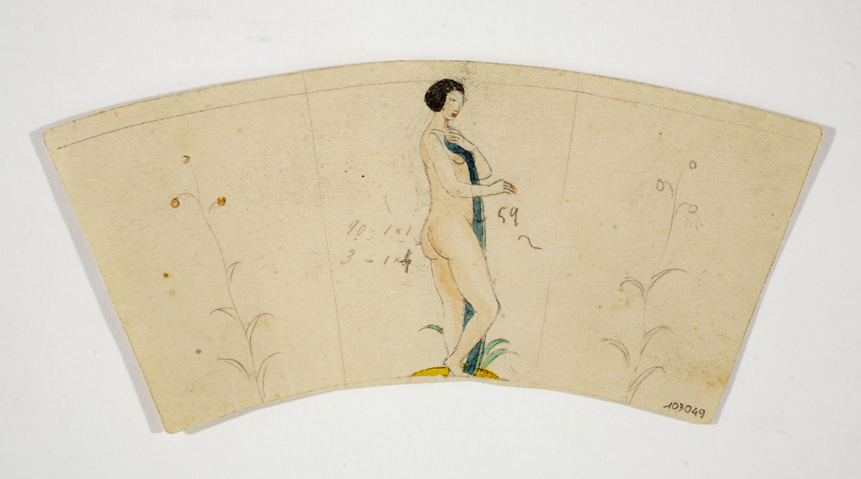 image for: Xavier Nogués - Nu femení i motius florals. Estudi preparatori per a la decoració de vidre esmaltat - Cap a 1924-1928