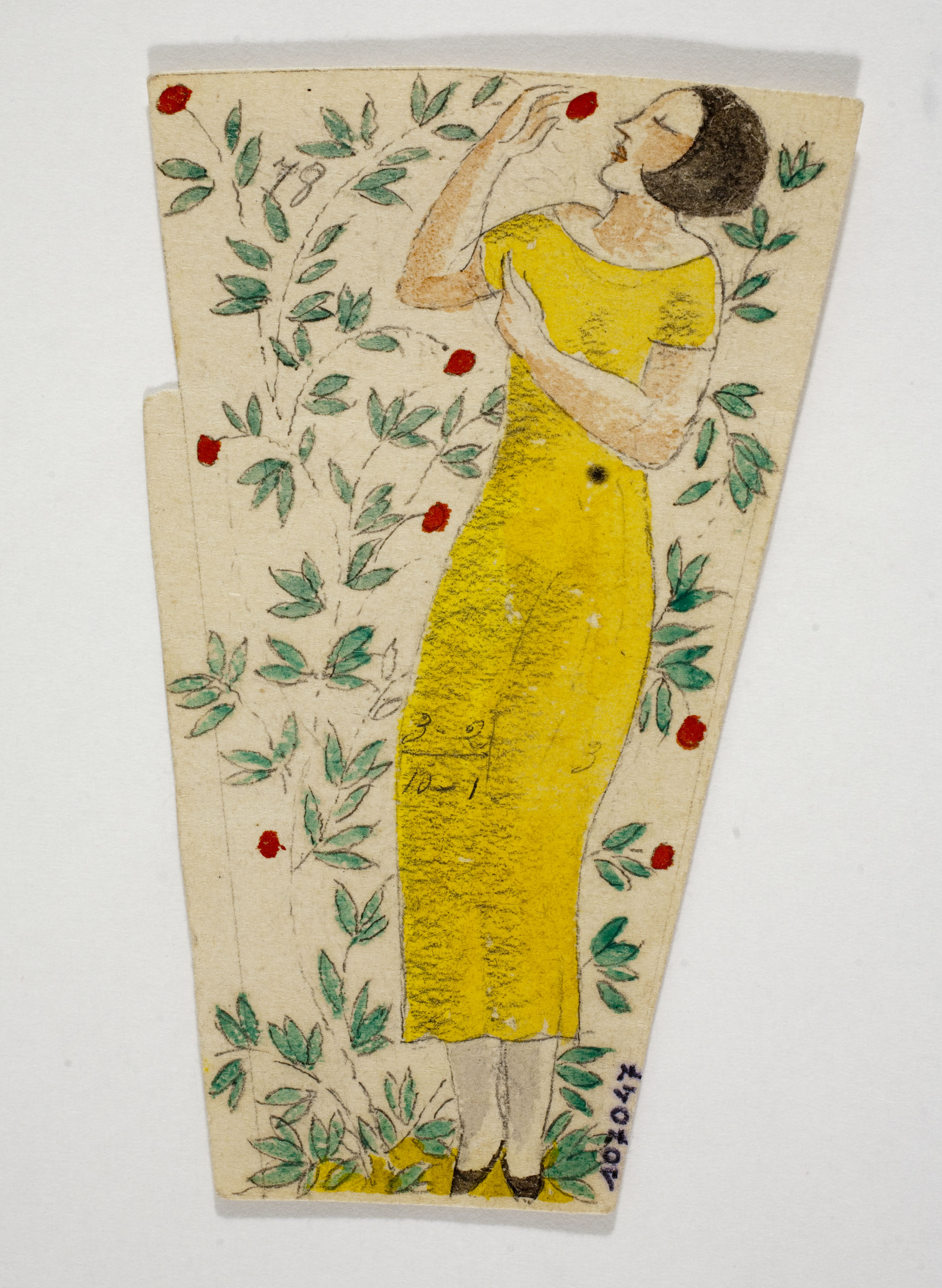 image for: Xavier Nogués - Dona ballant i motius vegetals. Estudi preparatori per a la decoració de vidre esmaltat - Cap a 1924-1928