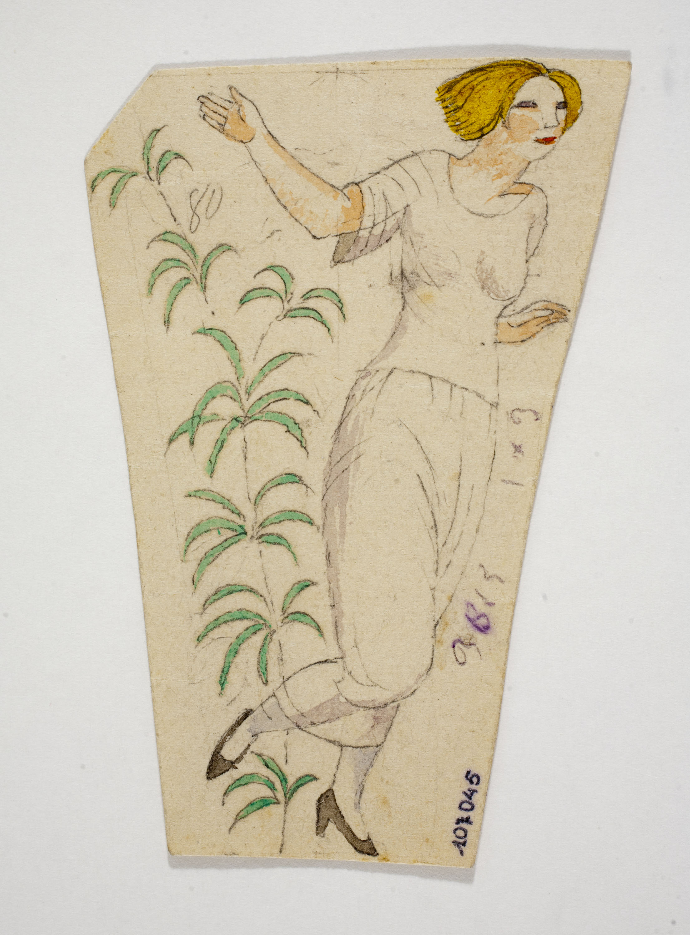 image for: Xavier Nogués - Dona ballant i motius vegetals. Estudi preparatori per a la decoració de vidre esmaltat - Cap a 1924-1928
