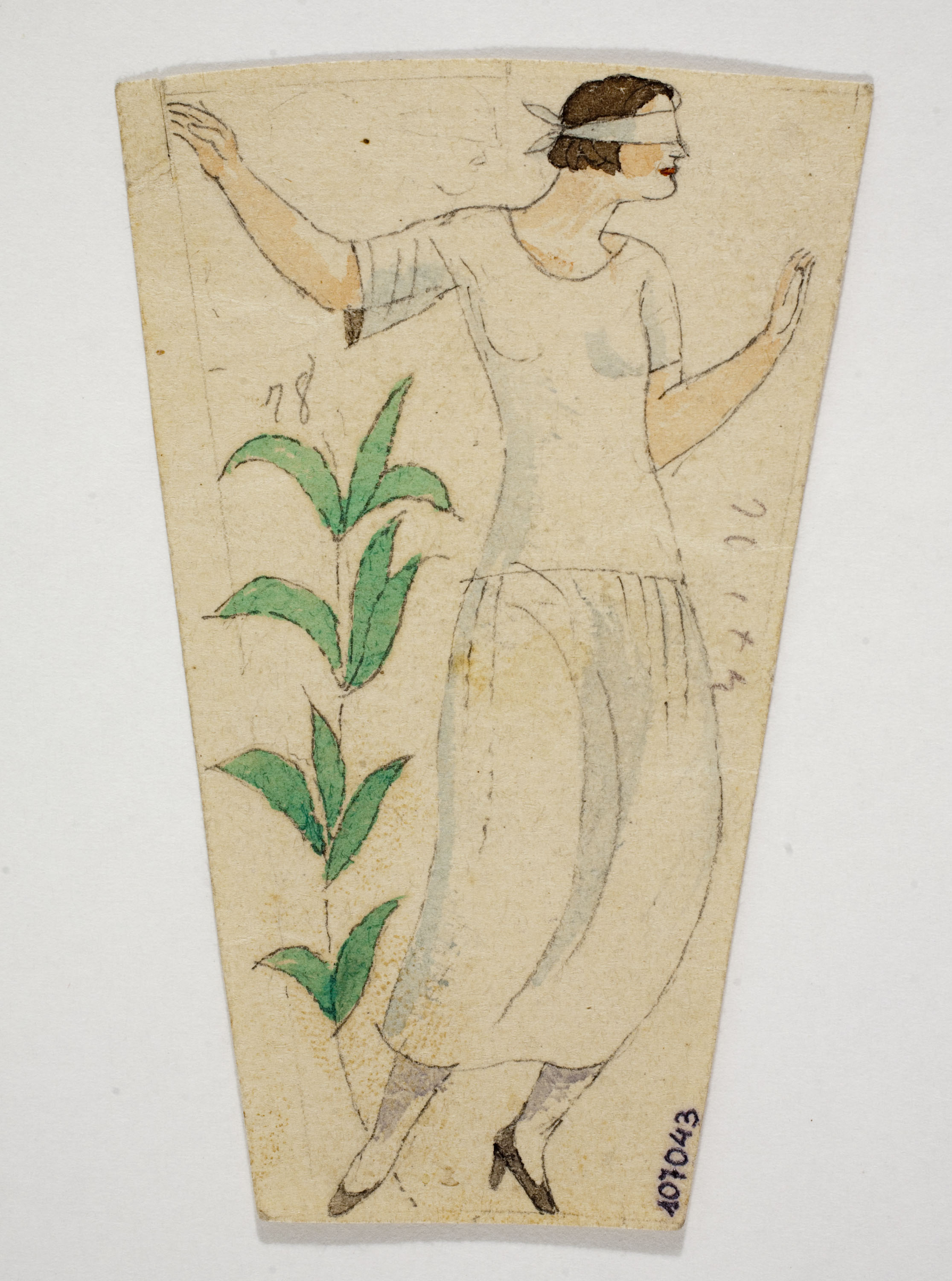 image for: Xavier Nogués - Dona ballant i motius vegetals. Estudi preparatori per a la decoració d'un got de vidre esmaltat - Cap a 1924-1928