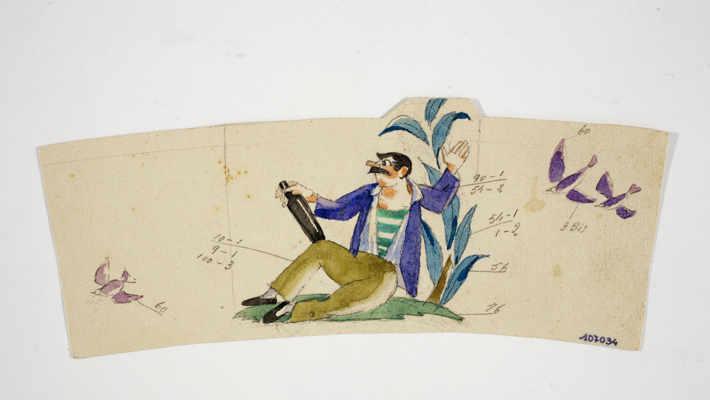 image for: Xavier Nogués - Borratxet i ocells. Estudi preparatori per a la decoració d'un got de vidre esmaltat - Cap a 1924-1928