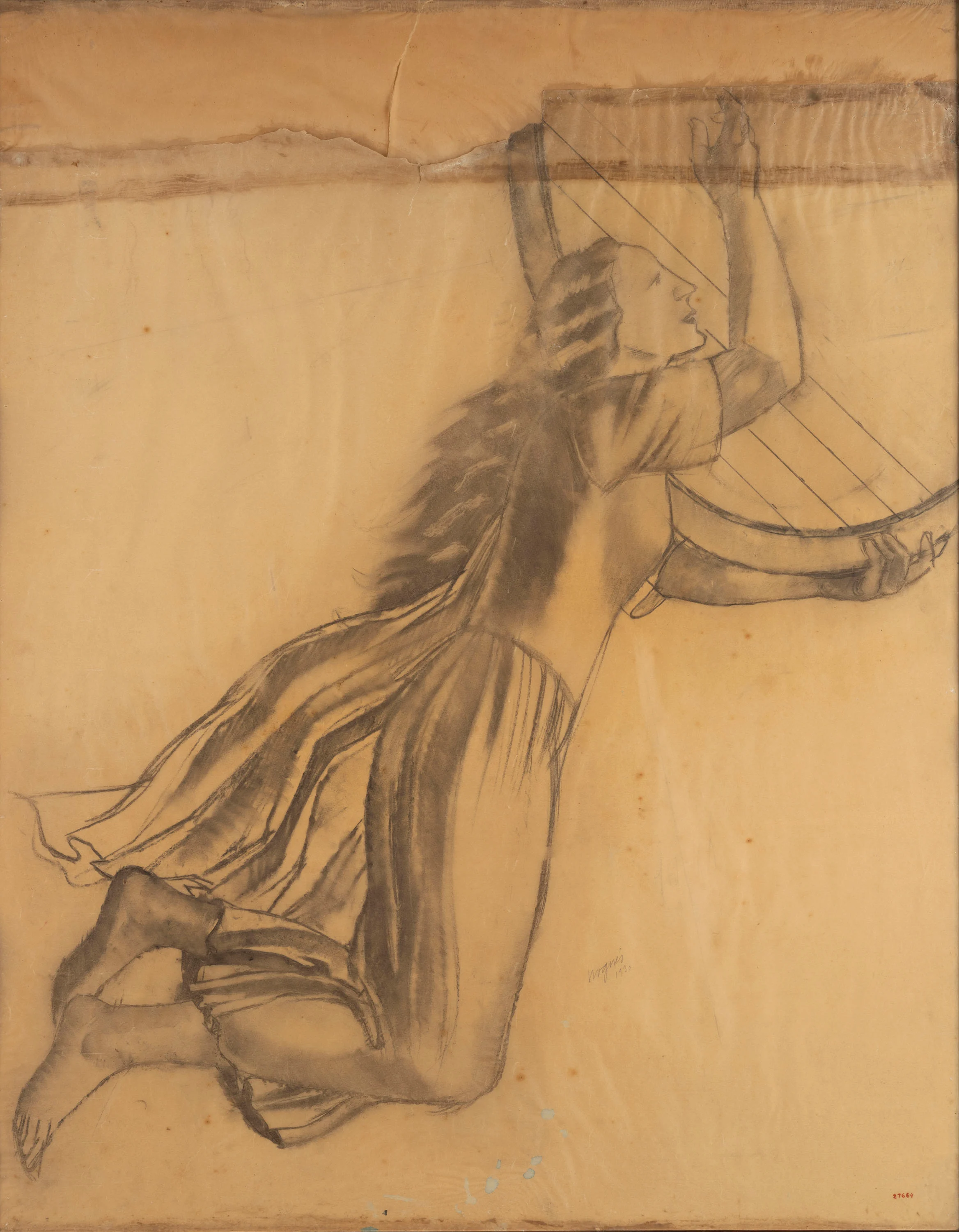 image for: Xavier Nogués - Dona tocant un instrument musical. Estudi preparatori per a la decoració mural del plafó «La música» del despatx de l'alcalde a la Casa de la Ciutat de Barcelona - 1930