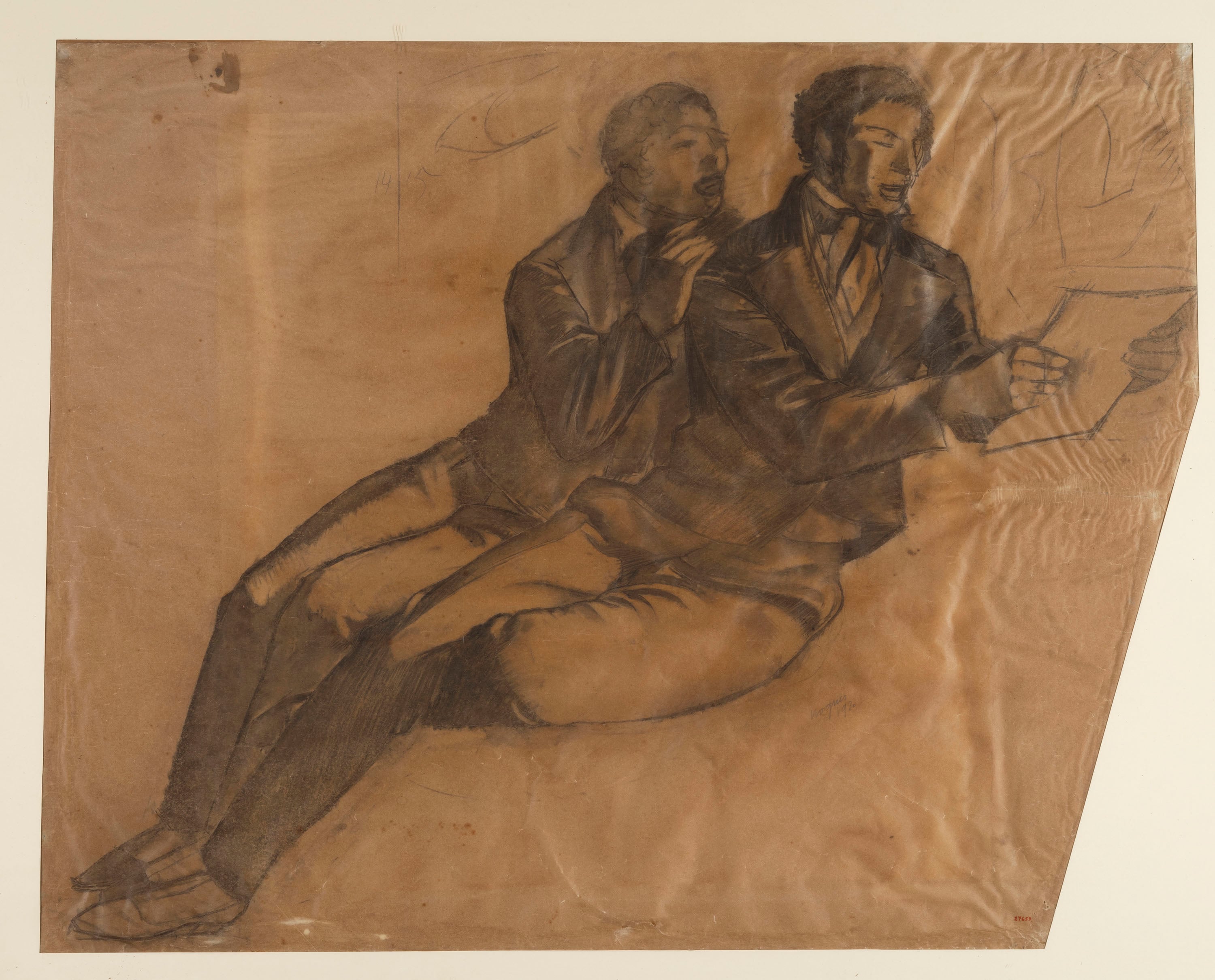 Xavier Nogués - Dos homes cantant. Estudi preparatori per a la decoració mural del plafó «L'orfeó» del despatx de l'alcalde a la Casa de la Ciutat de Barcelona - 1930 image for: Xavier Nogués - Dos homes cantant. Estudi preparatori per a la decoració mural del plafó «L'orfeó» del despatx de l'alcalde a la Casa de la Ciutat de Barcelona - 1930