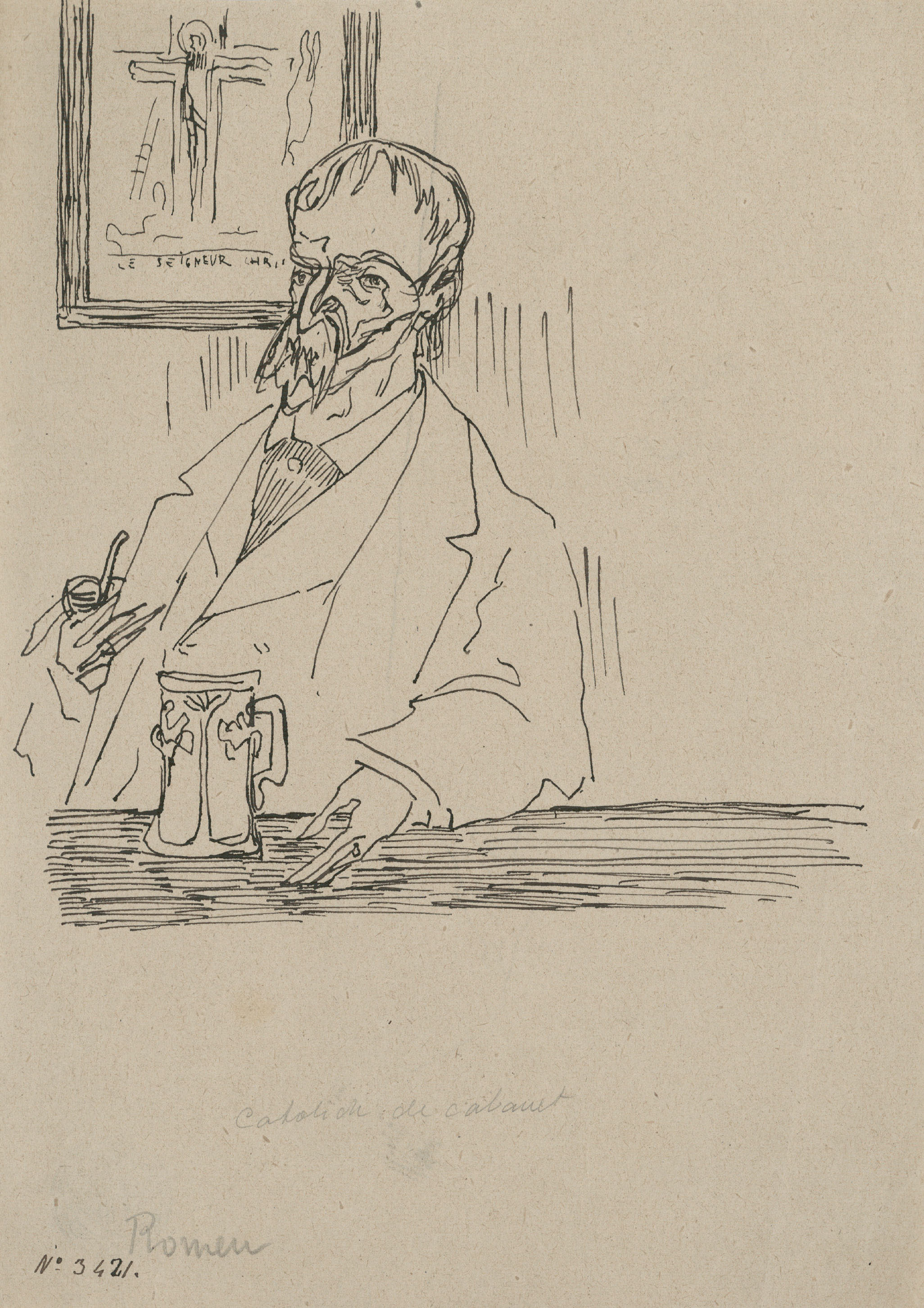 image for: Eugeni d'Ors - Catolich de cabaret (anvers) / Estudi de cap (revers) - Cap a 1910