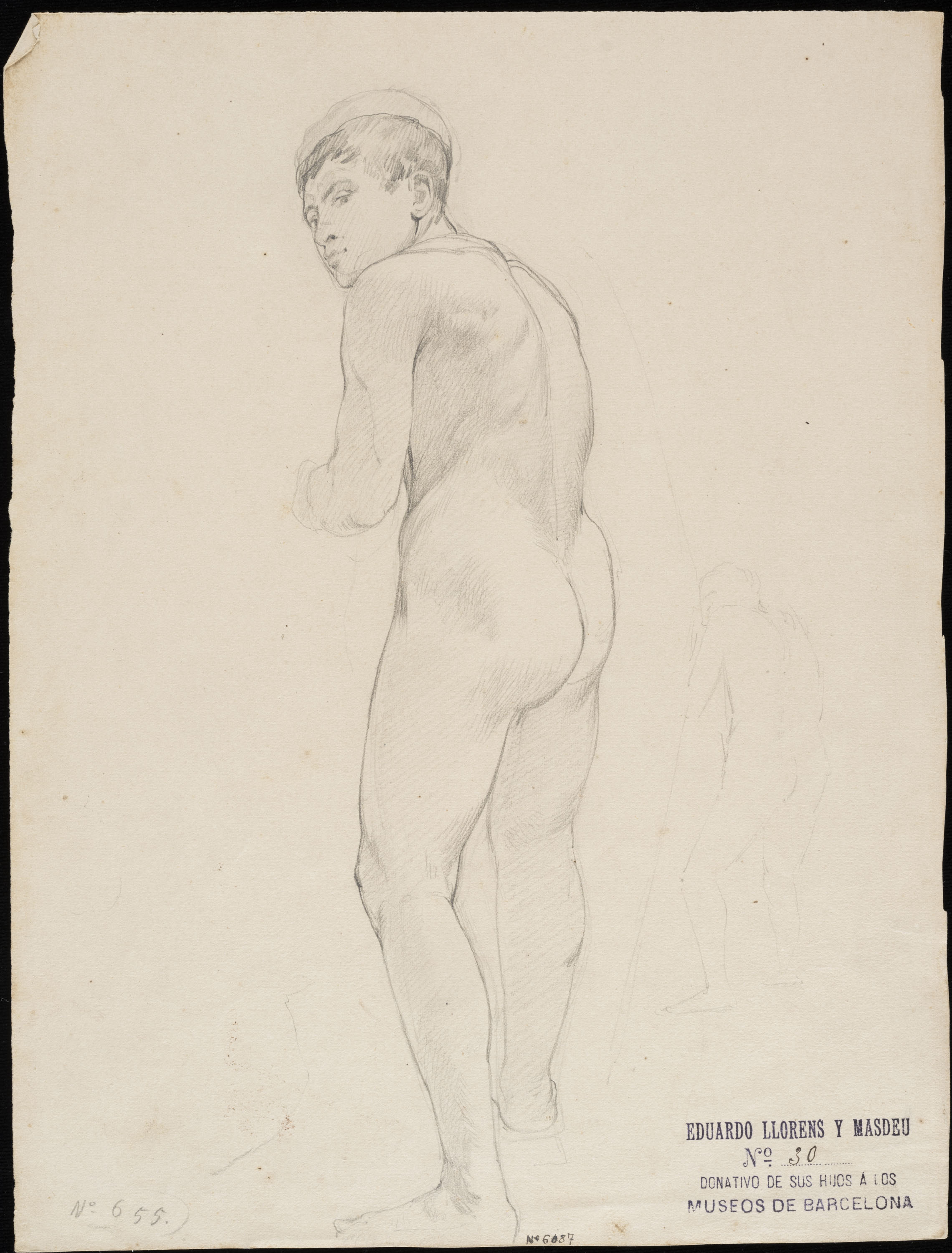 Eduard Llorens - Estudi de nu masculí - Cap a 1854-1864 image for: Eduard Llorens - Estudi de nu masculí - Cap a 1854-1864