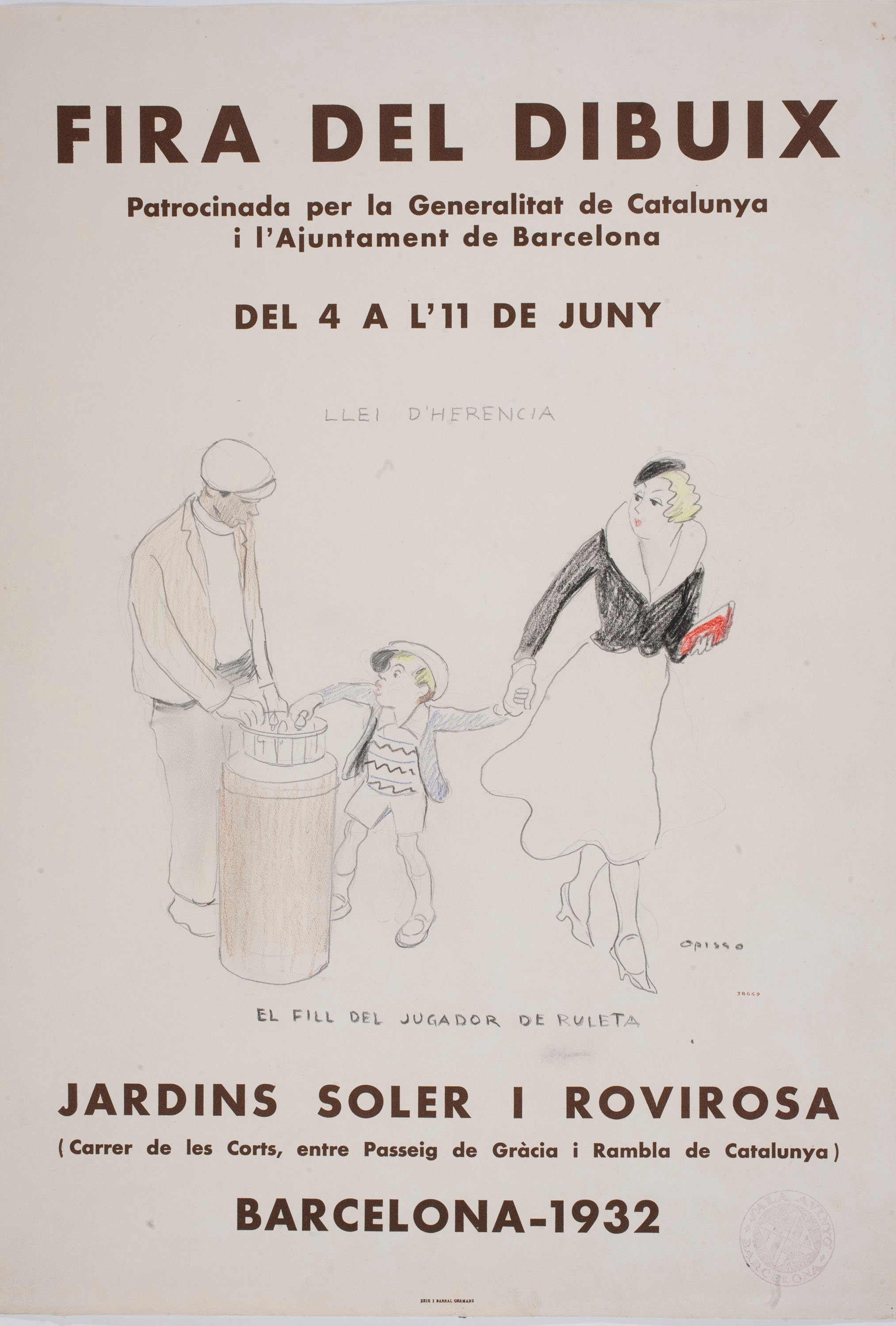 image for: Ricard Opisso - Llei d'herència. El fill del jugador de ruleta (projecte de cartell per a la Fira del Dibuix de 1932) - Cap a 1932