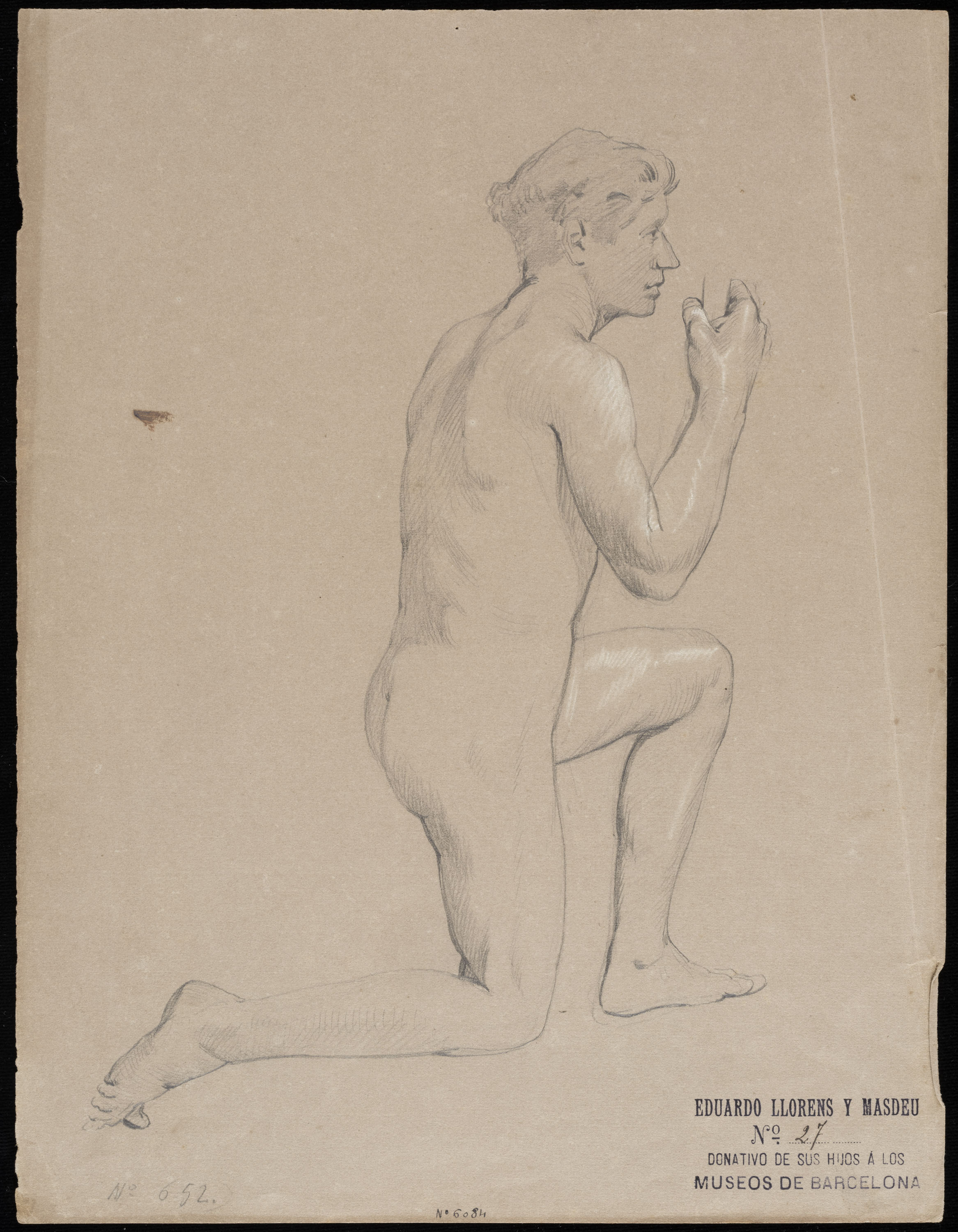 Eduard Llorens - Estudi de nu masculí - Cap a 1854-1864 image for: Eduard Llorens - Estudi de nu masculí - Cap a 1854-1864