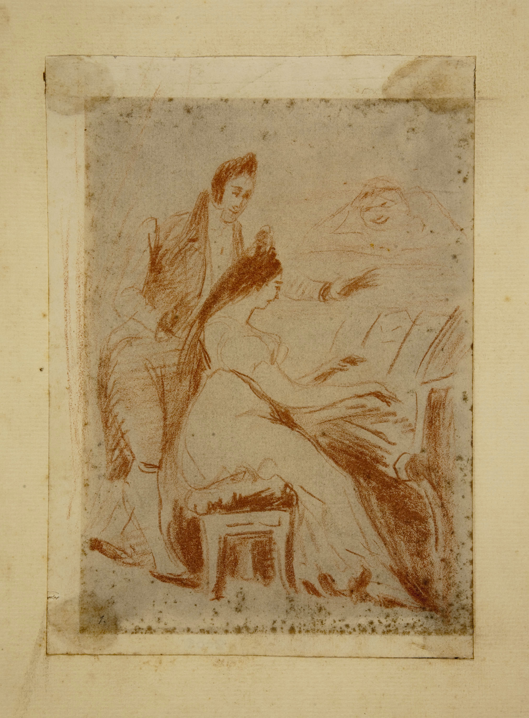 image for: Eugenio Lucas Velázquez - Dona tocant el piano i dues figures - Cap a 1850-1870