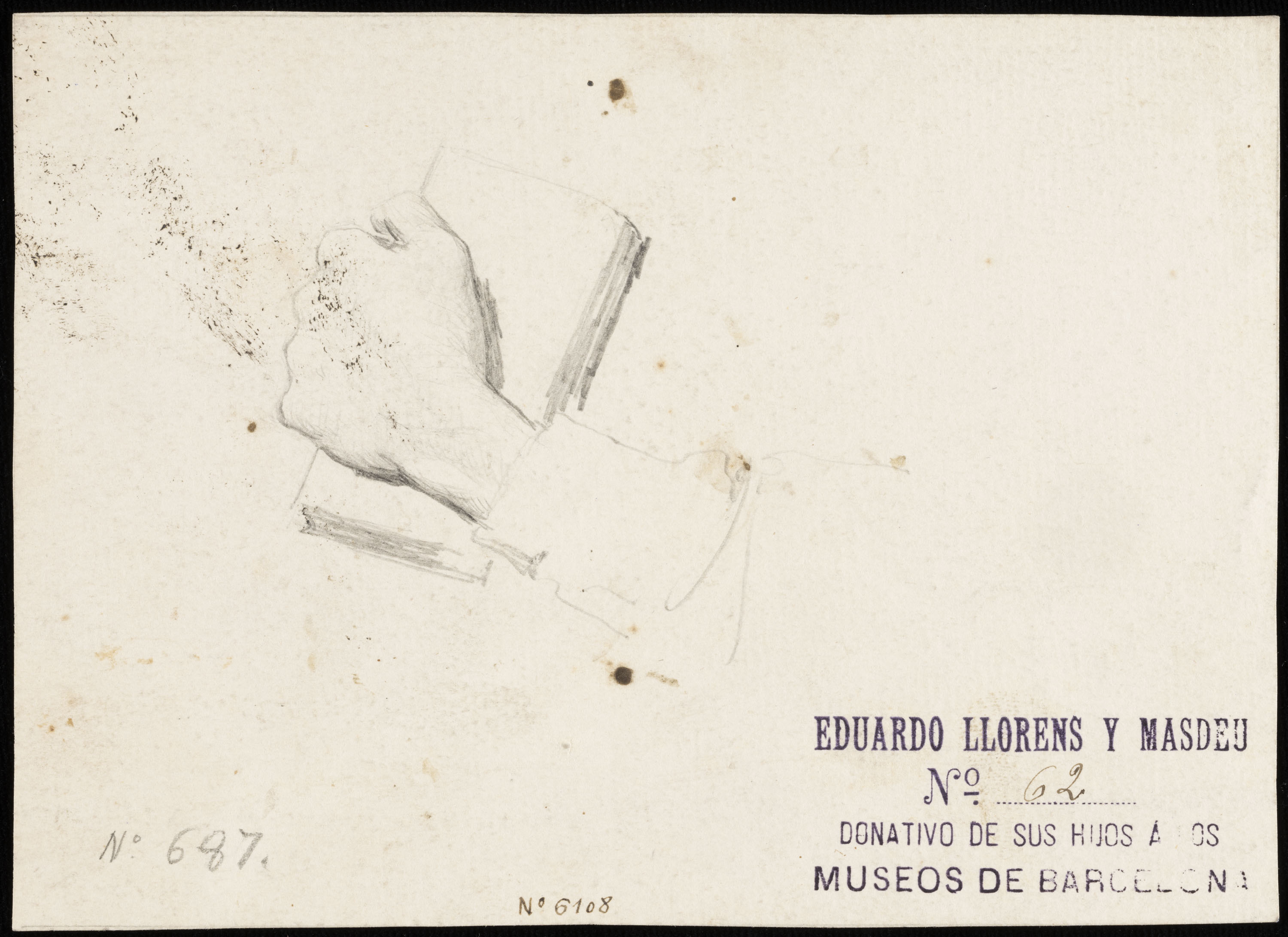 Eduard Llorens - Estudi de mà subjectant un llibre - Cap a 1854-1864 image for: Eduard Llorens - Estudi de mà subjectant un llibre - Cap a 1854-1864