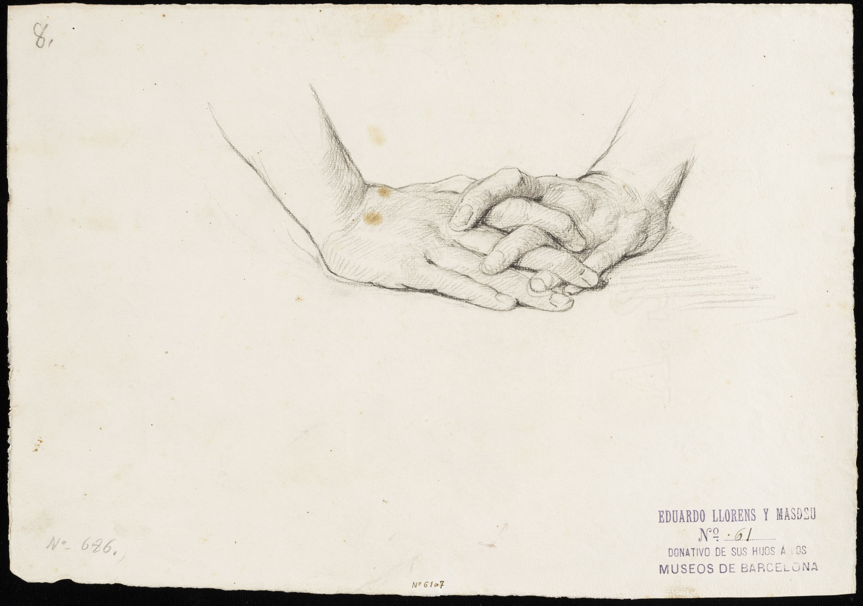 Eduard Llorens - Estudi de mans - Cap a 1854-1864 image for: Eduard Llorens - Estudi de mans - Cap a 1854-1864