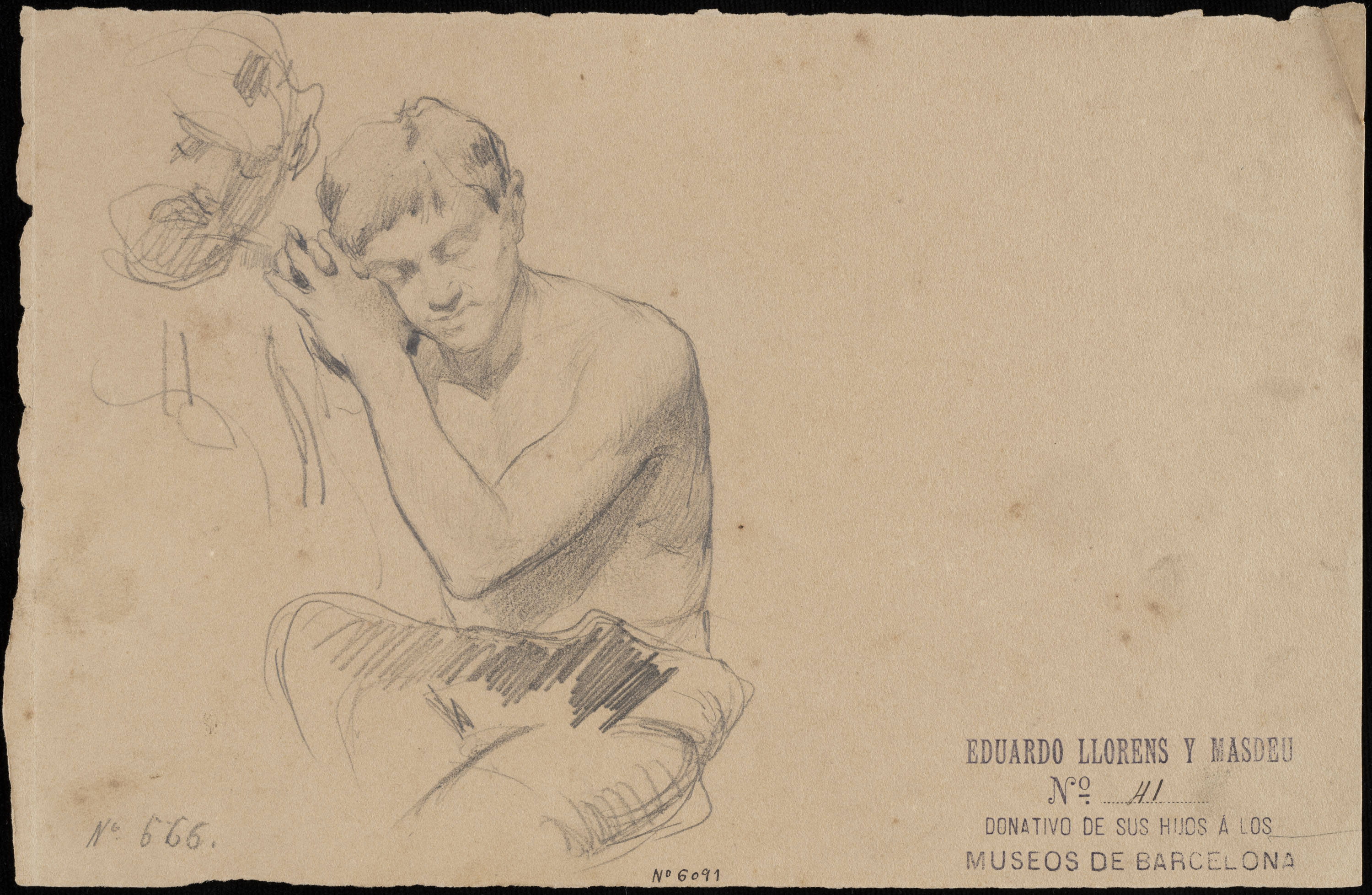 Eduard Llorens - Estudi de jove recolçat en una altra figura (anvers). Estudi de figura (revers) - Cap a 1854-1864 image for: Eduard Llorens - Estudi de jove recolçat en una altra figura (anvers). Estudi de figura (revers) - Cap a 1854-1864
