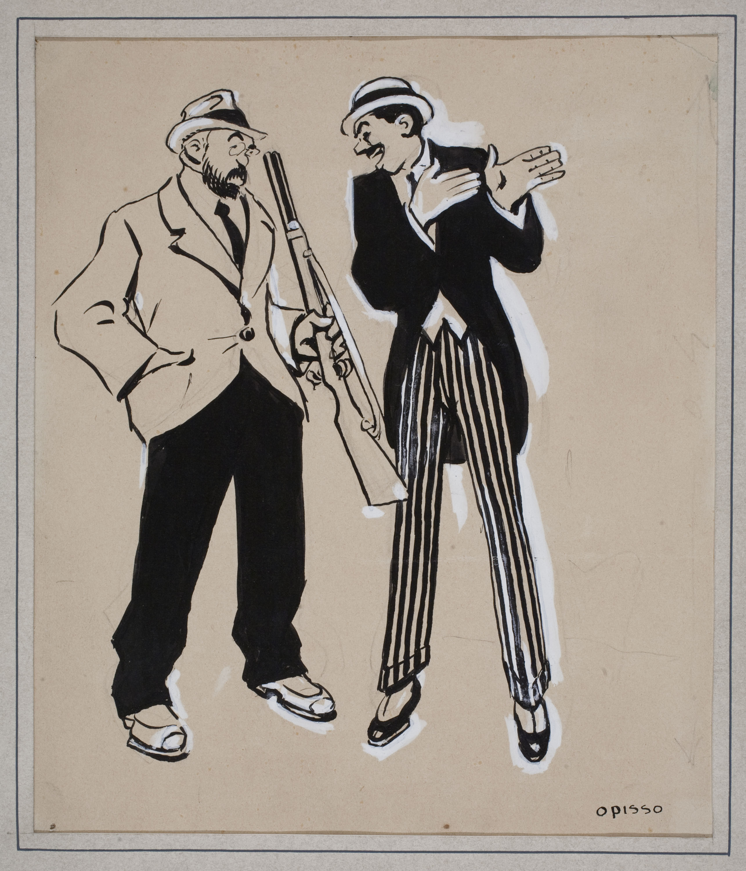 image for: Ricard Opisso - Home amb escopeta parlant amb un altre - Cap a 1915-1925