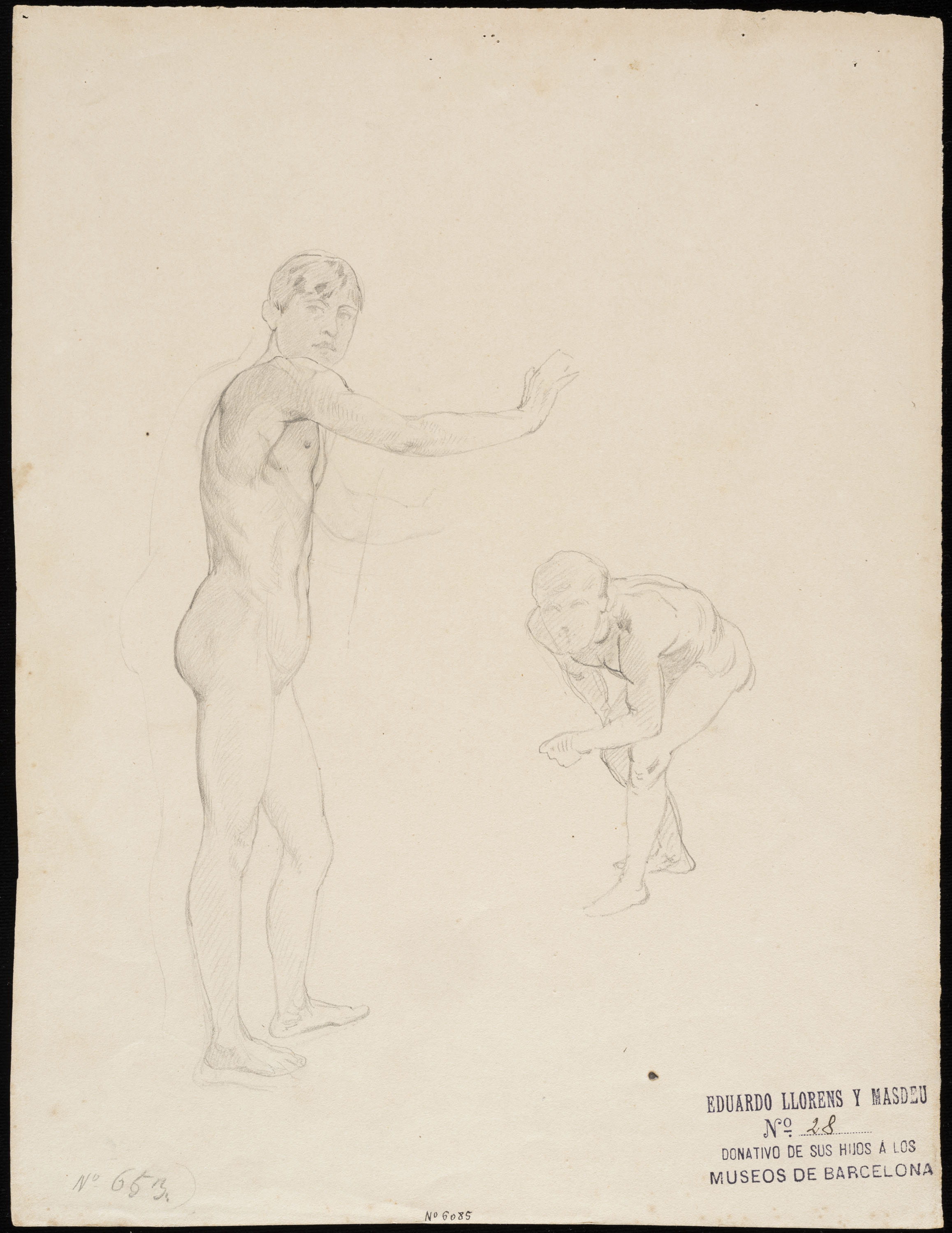 Eduard Llorens - Estudi de nu de joves - Cap a 1854-1864 image for: Eduard Llorens - Estudi de nu de joves - Cap a 1854-1864