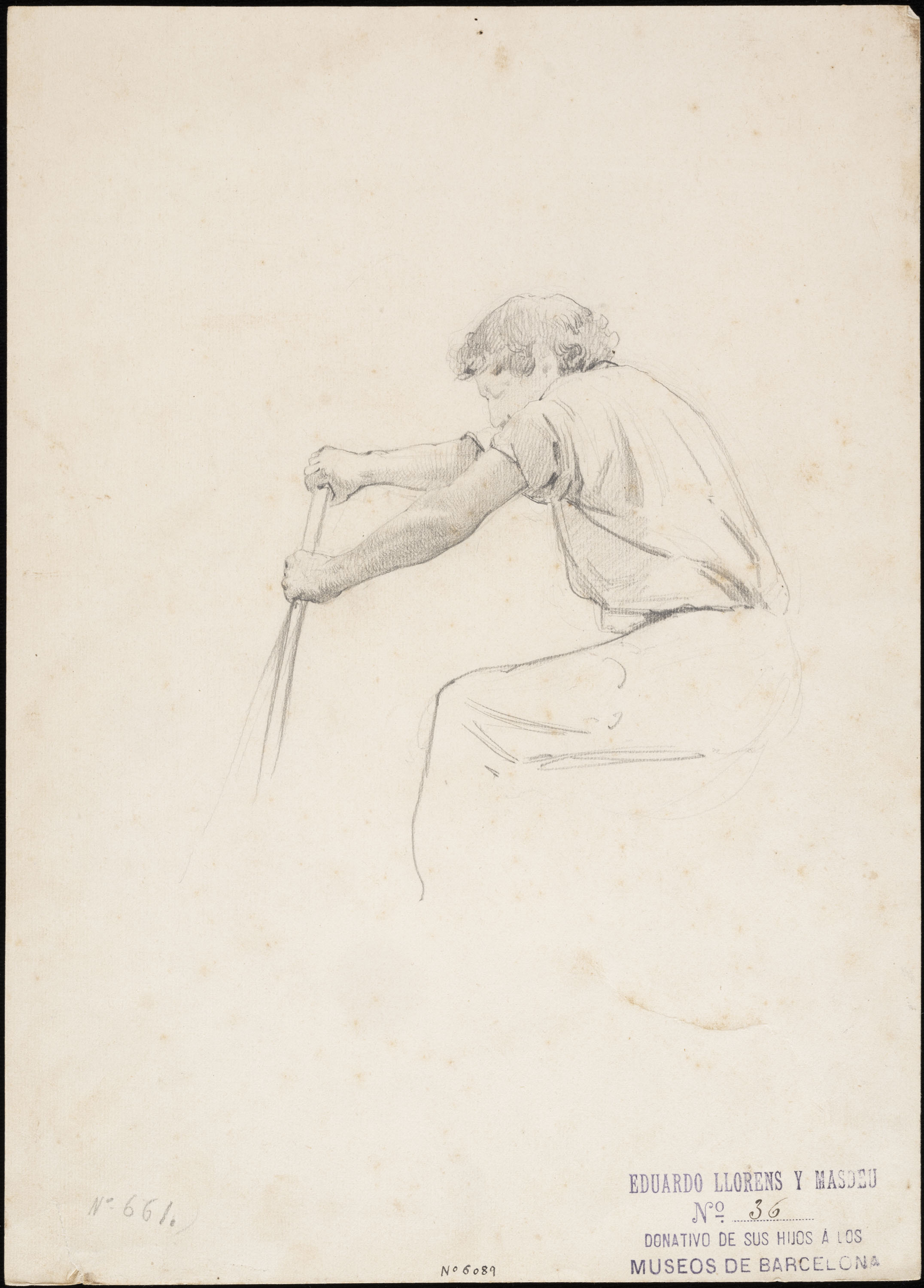 Eduard Llorens - Estudi de figura asseguda - Cap a 1866 image for: Eduard Llorens - Estudi de figura asseguda - Cap a 1866