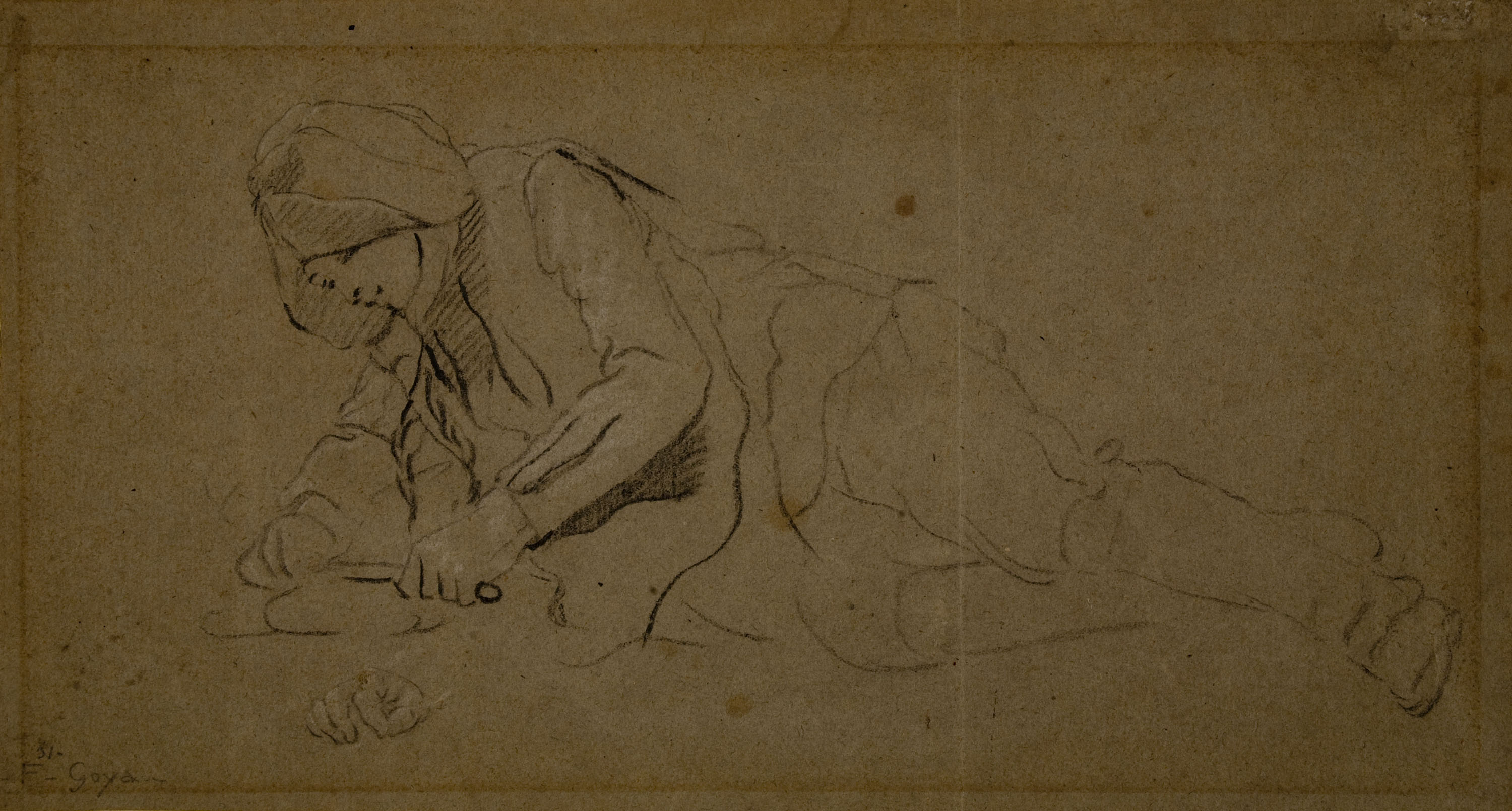 image for: Eugenio Lucas Velázquez - Home ajagut a terra sobre el seu costat dret - Cap a 1850-1870