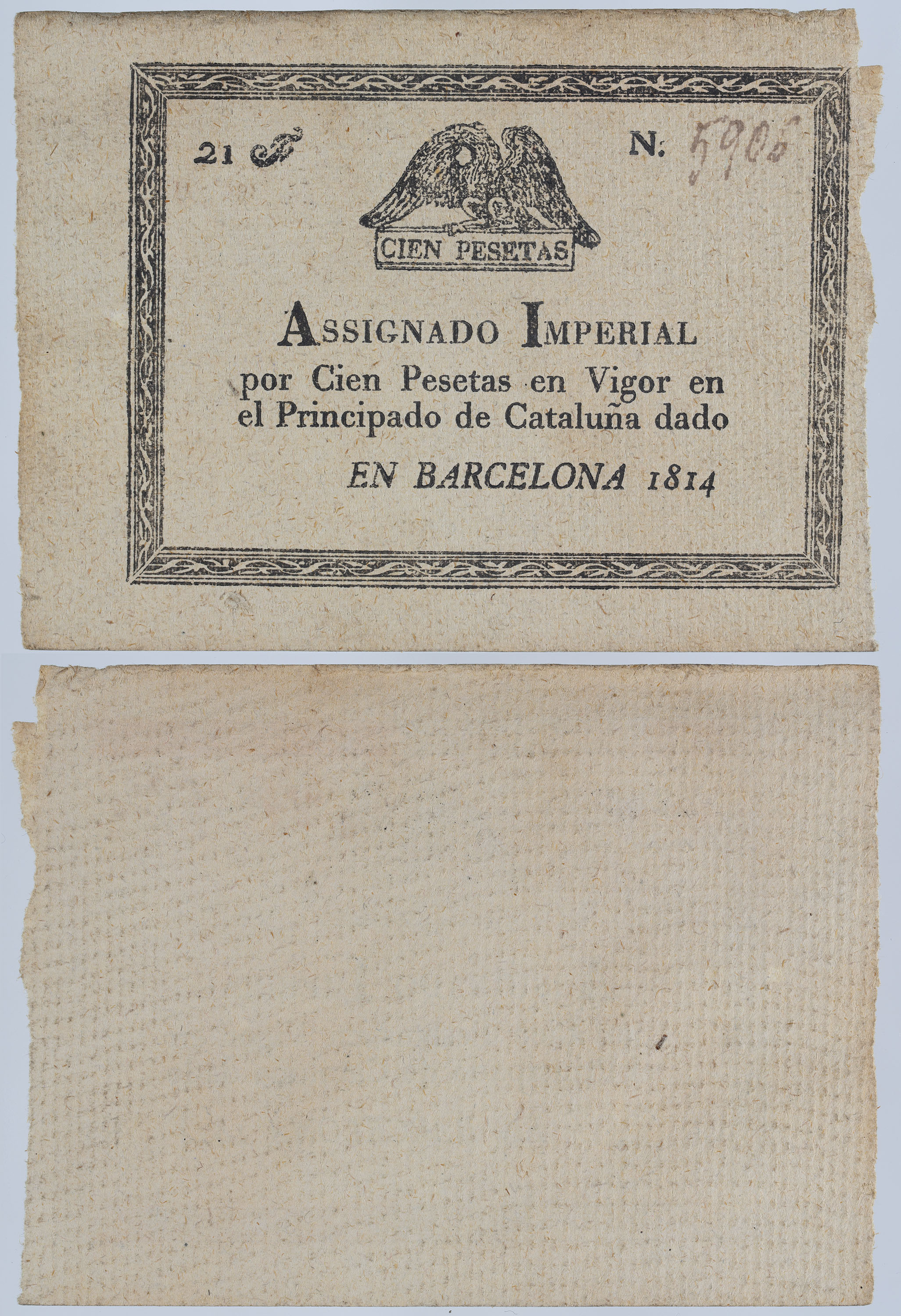 Anònim - Assignat imperial per valor de 100 pessetes - 1814 image for: Anònim - Assignat imperial per valor de 100 pessetes - 1814