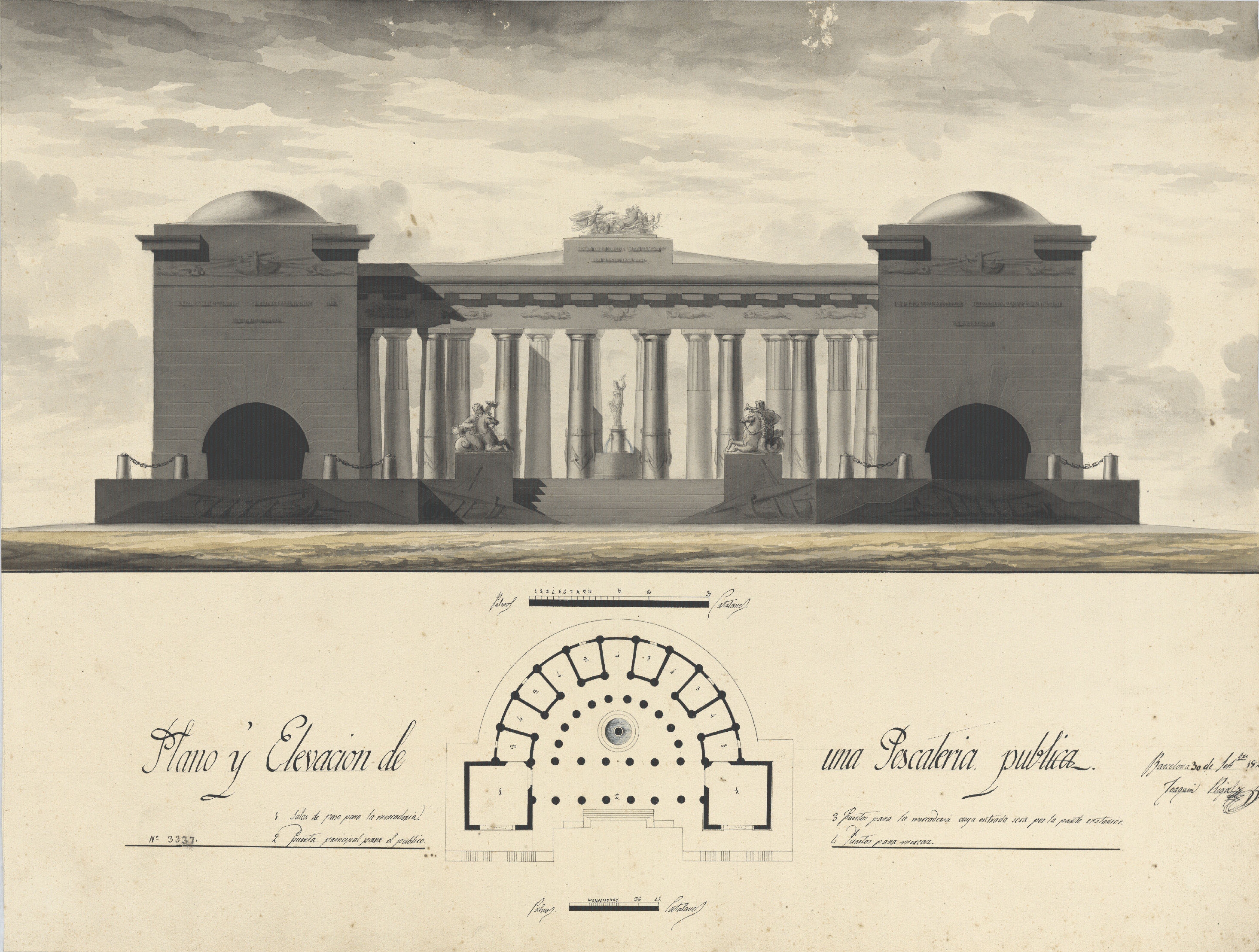 Joaquim Rigalt - Plano y Elevacion de una Pescaderia publica - 30 de setembre de 1821 image for: Joaquim Rigalt - Plano y Elevacion de una Pescaderia publica - 30 de setembre de 1821