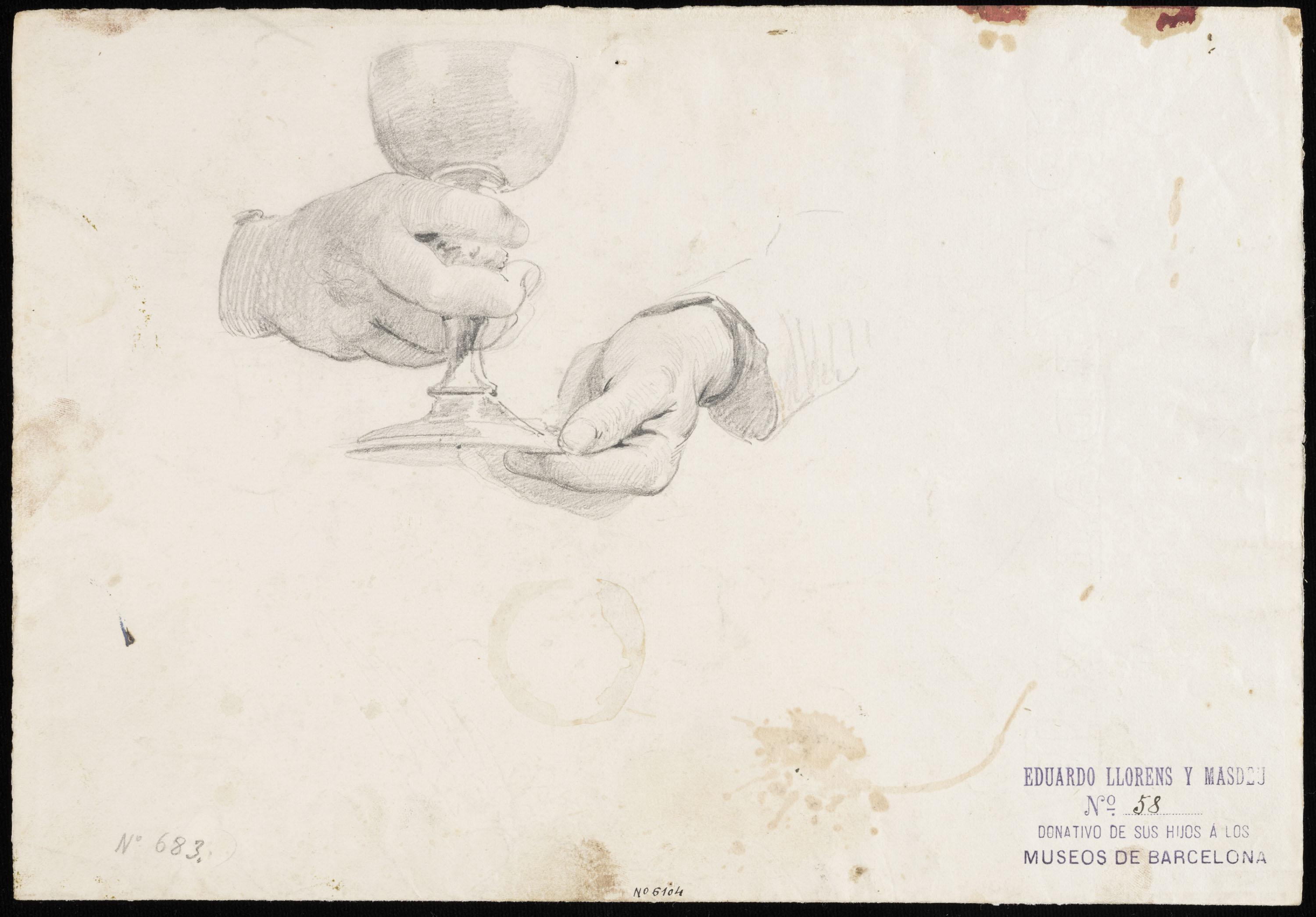 Eduard Llorens - Estudi de mans subjectant un calze - Cap a 1854-1864 image for: Eduard Llorens - Estudi de mans subjectant un calze - Cap a 1854-1864