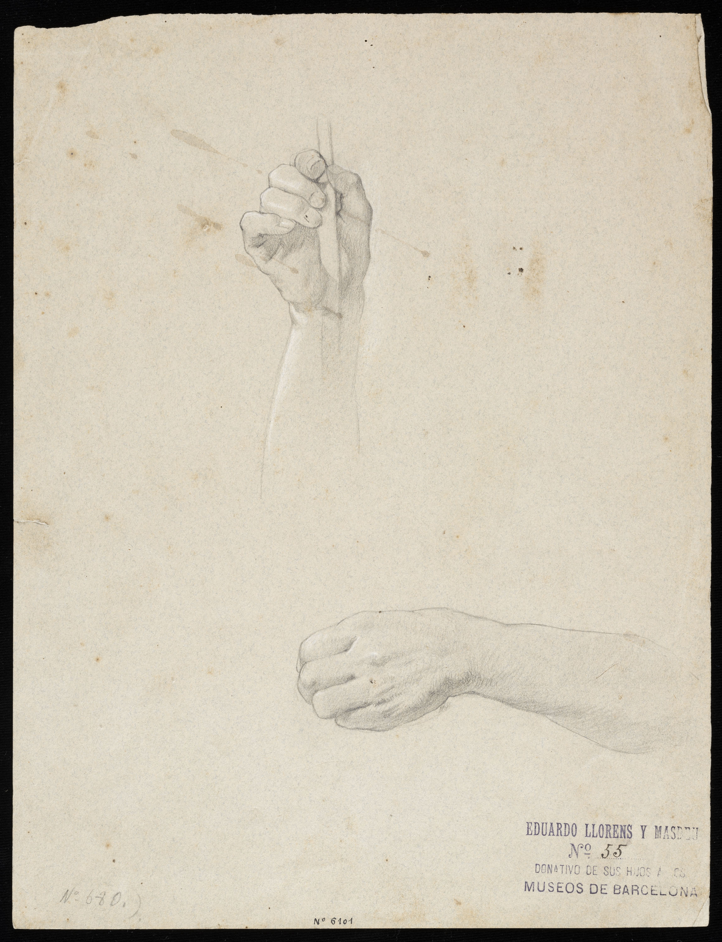 Eduard Llorens - Estudi de mans - Cap a 1854-1864 image for: Eduard Llorens - Estudi de mans - Cap a 1854-1864