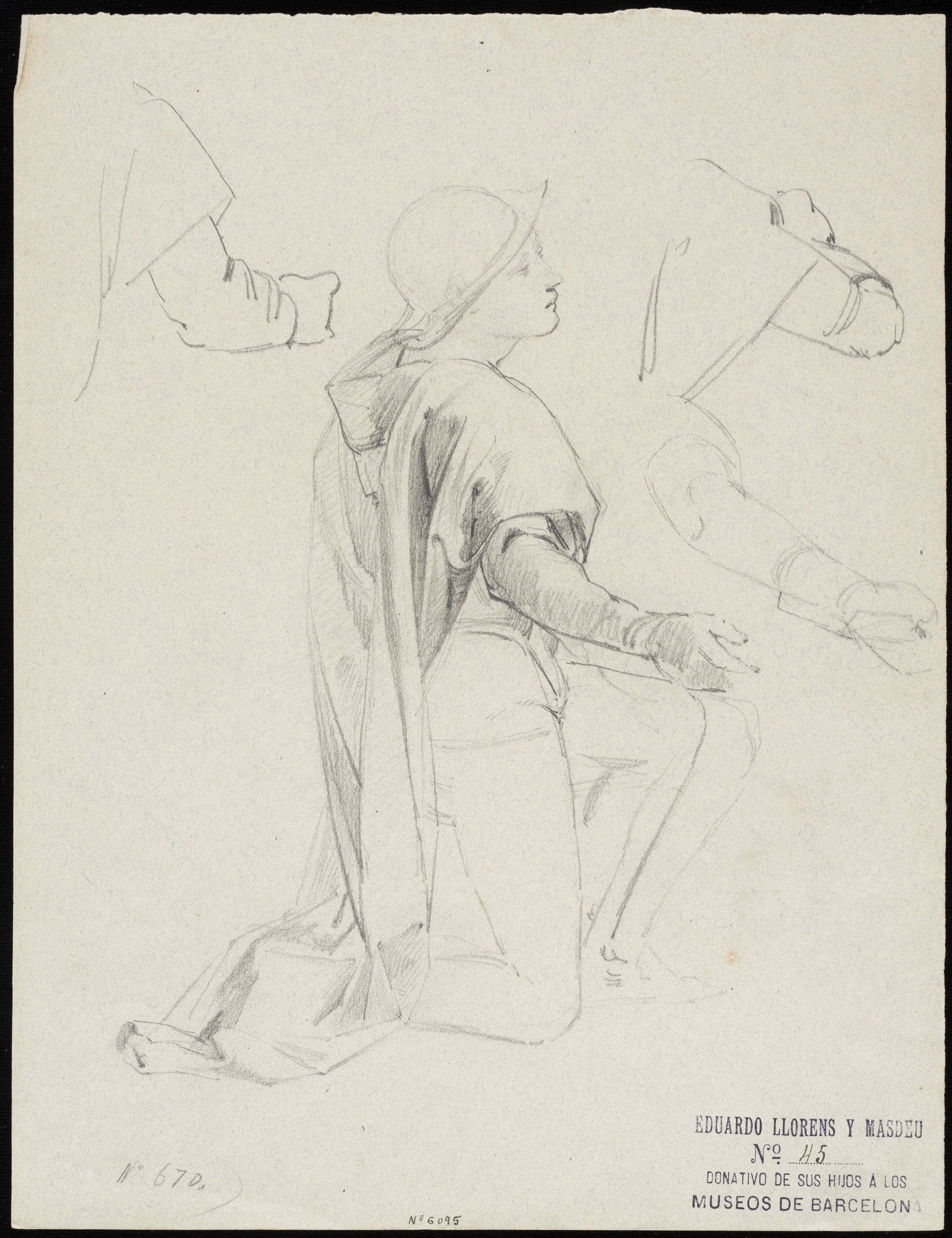 Eduard Llorens - Estudi de patge i braços - Cap a 1854-1864 image for: Eduard Llorens - Estudi de patge i braços - Cap a 1854-1864