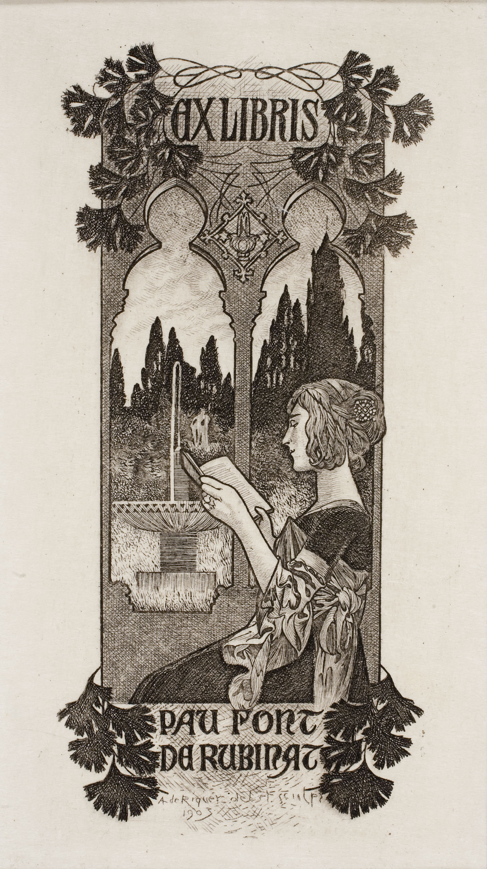 image for: Alexandre de Riquer - Ex-libris Pau Font de Rubinat - 1903