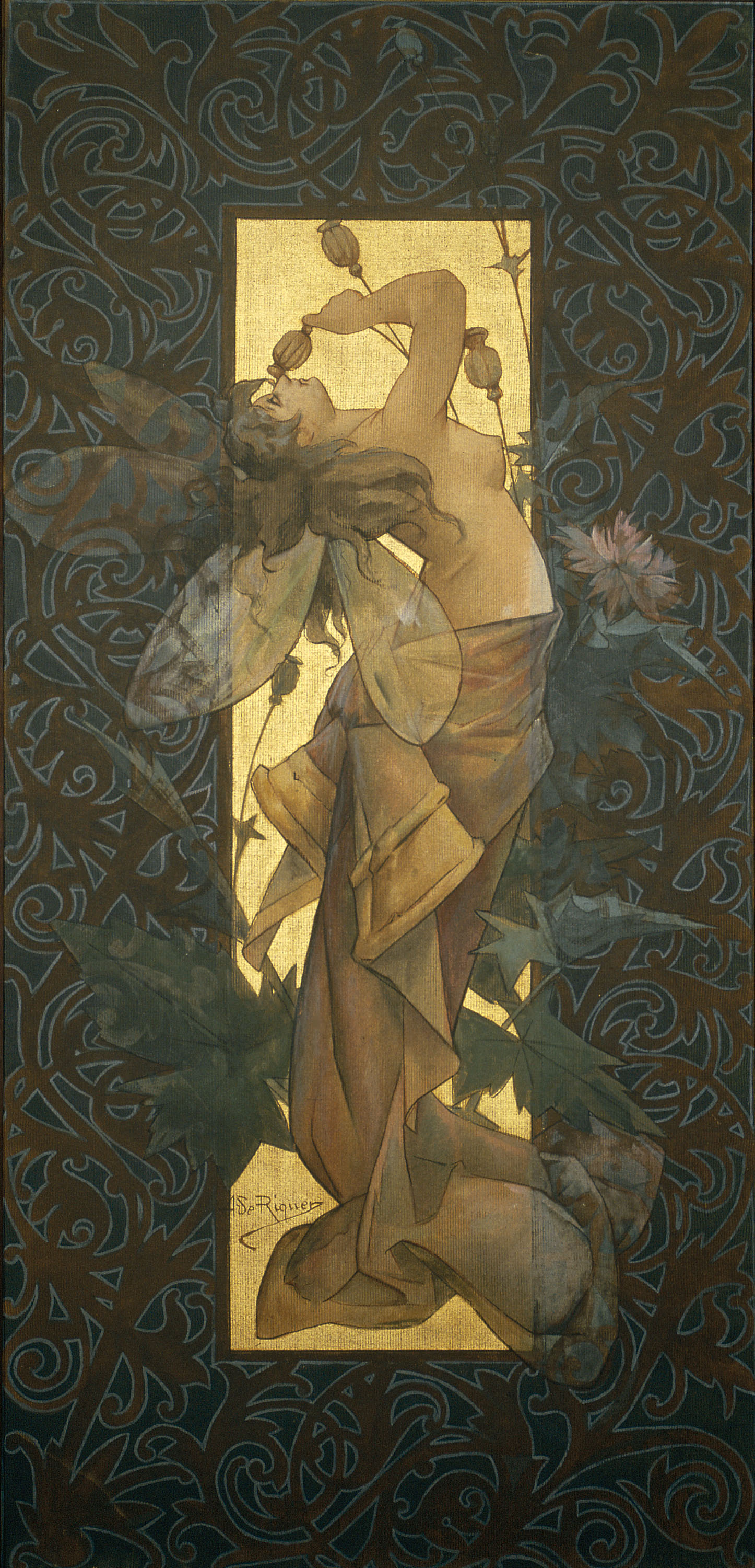 image for: Alexandre de Riquer - Figura femenina olorant cascall - 1887