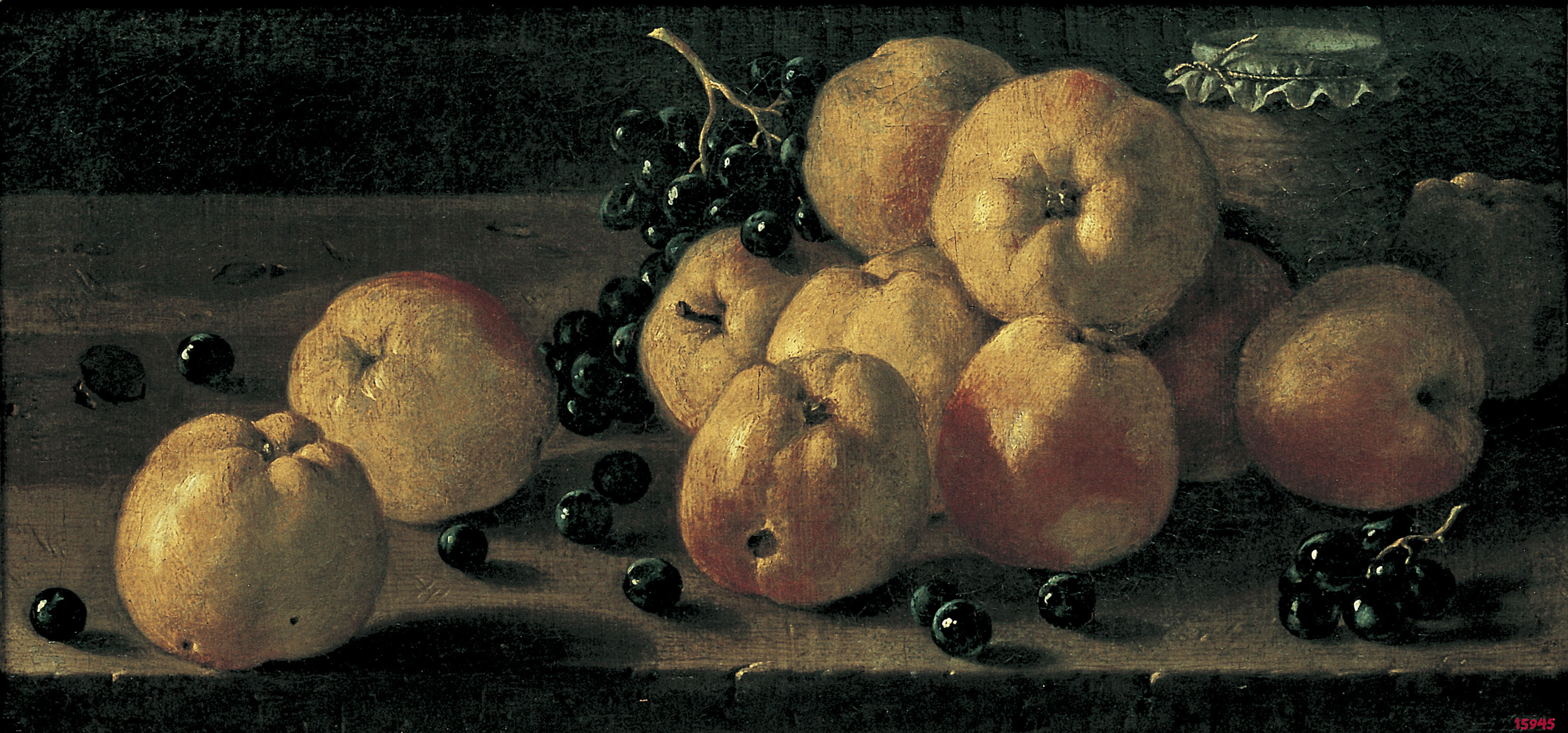 image for: Luis Egidio Meléndez - Natura morta amb pomes, raïm i un pot de confitura - Segona meitat del segle XVIII