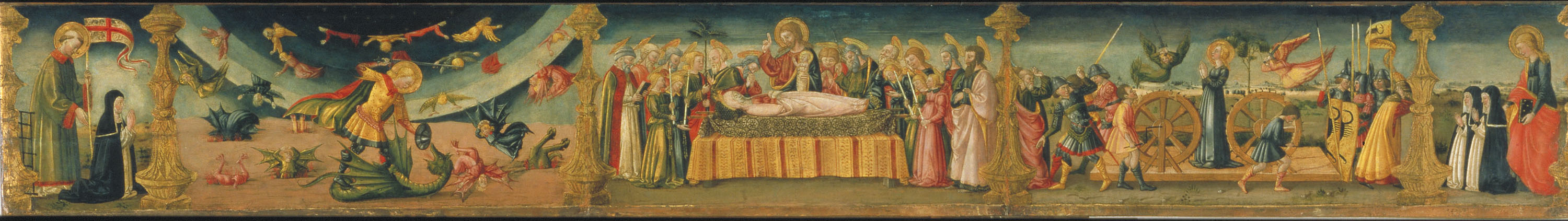 image for: Neri di Bicci - Sant Llorenç, sant Miquel i el drac, Dormició de la Mare de Déu, martiri de santa Caterina i sant Joan Evangelista - 1475-1480