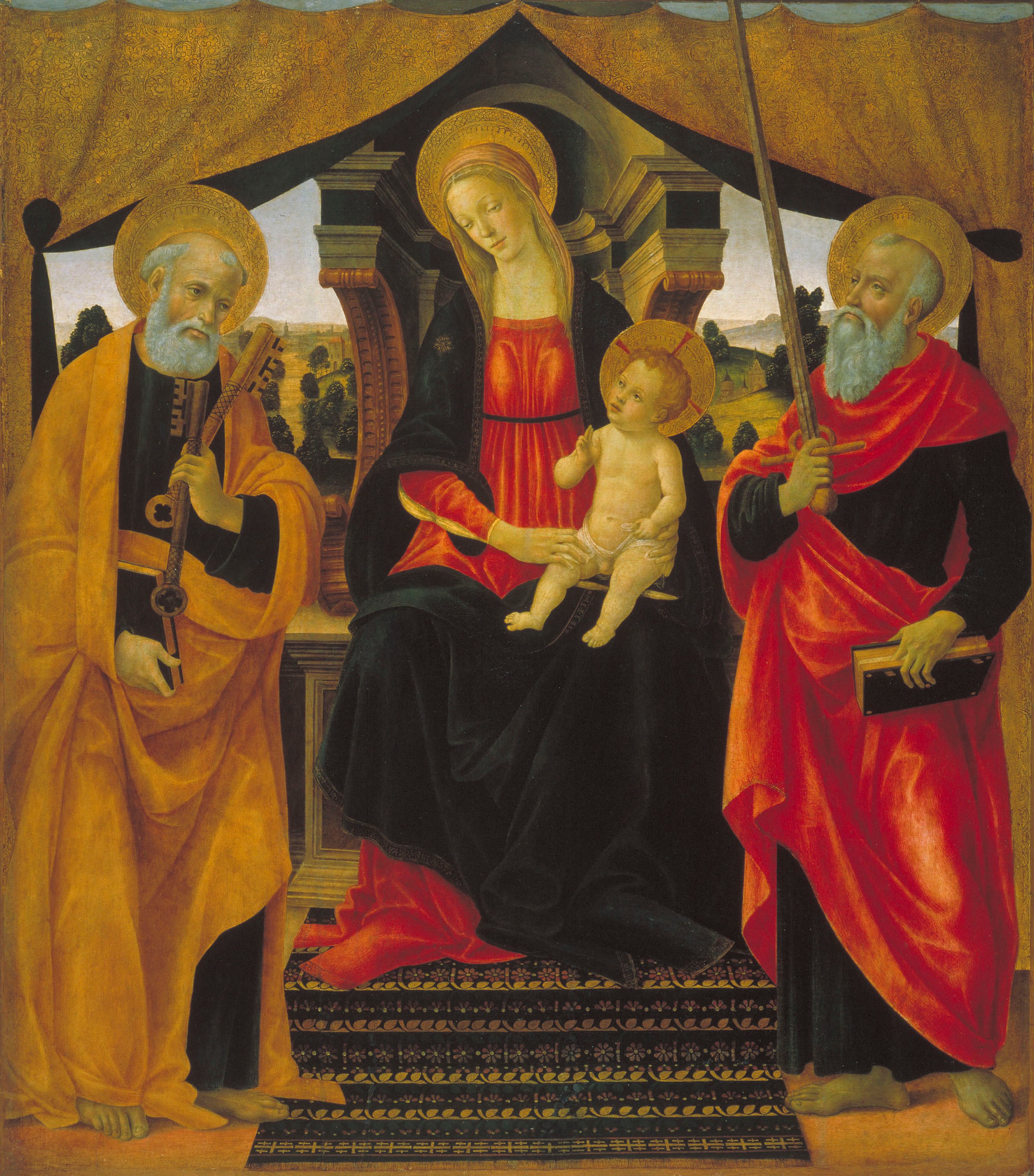 image for: Vincenzo Frediani - Mare de Déu amb el Nen Jesús entre sant Pere i sant Pau - Cap a 1490