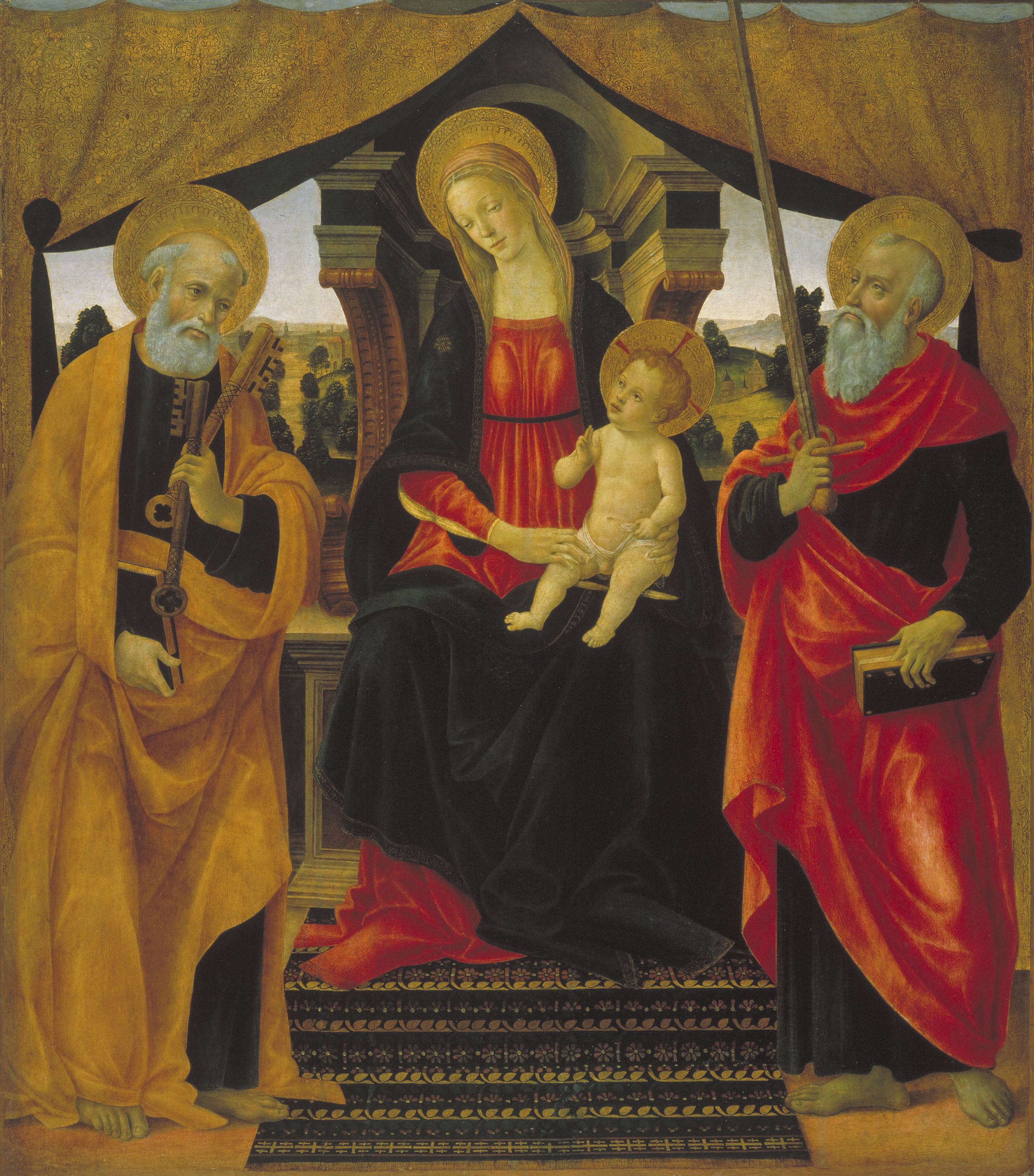 image for: Vincenzo Frediani - Mare de Déu amb el Nen Jesús entre sant Pere i sant Pau - Cap a 1490